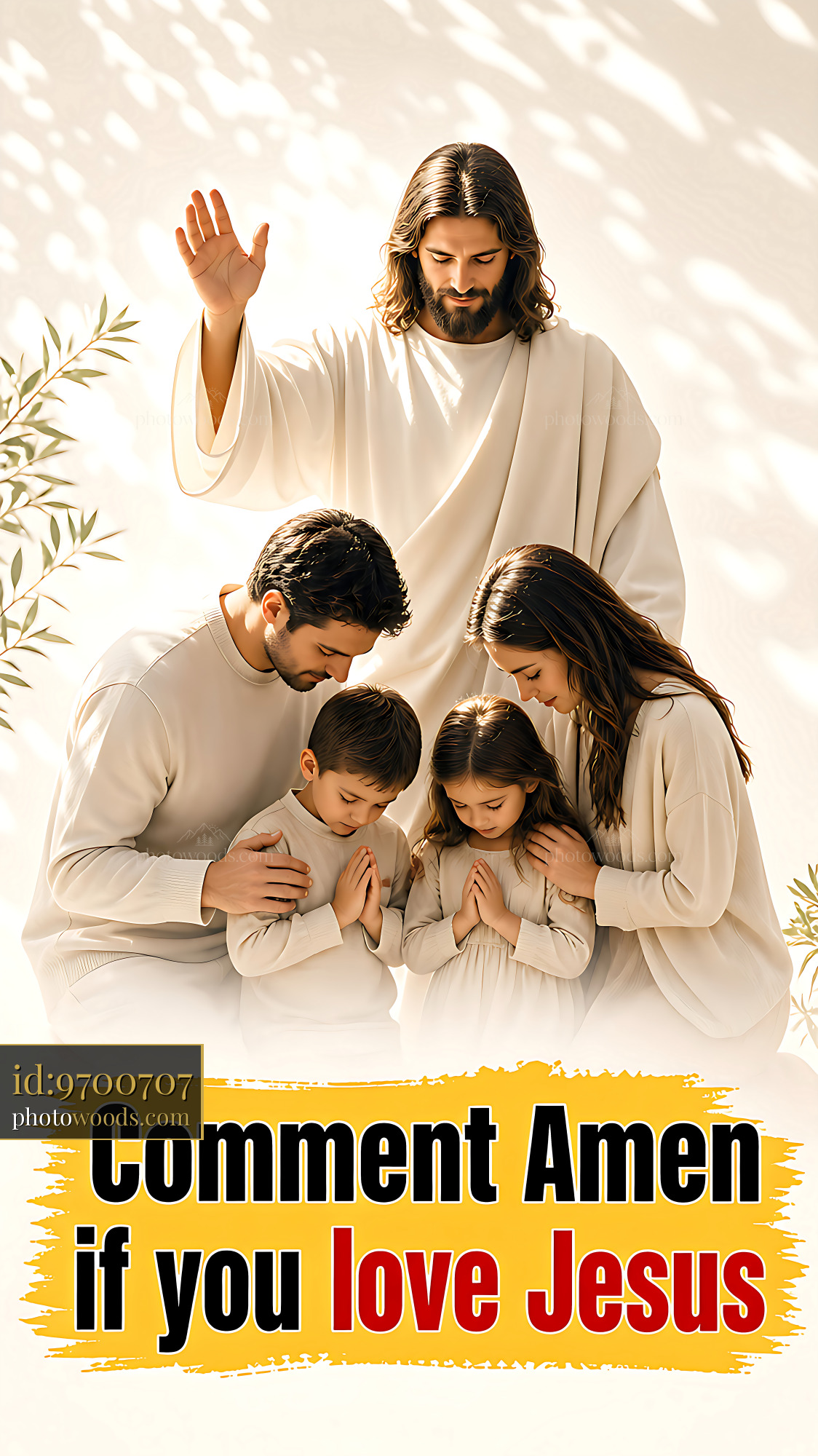 Jesus Leading Family in Prayer During Sunny Day