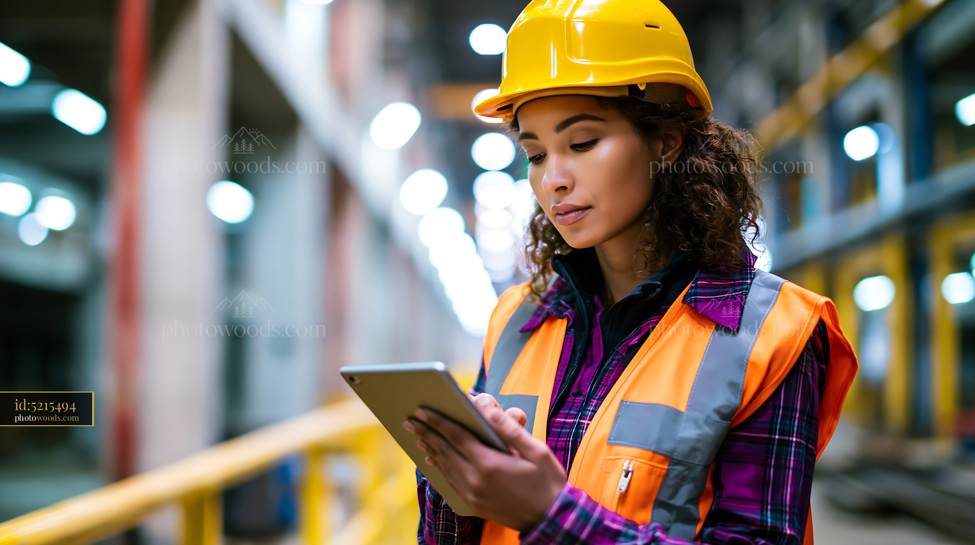 Construction Worker Reviewing Data on a Tablet Inside a Facility