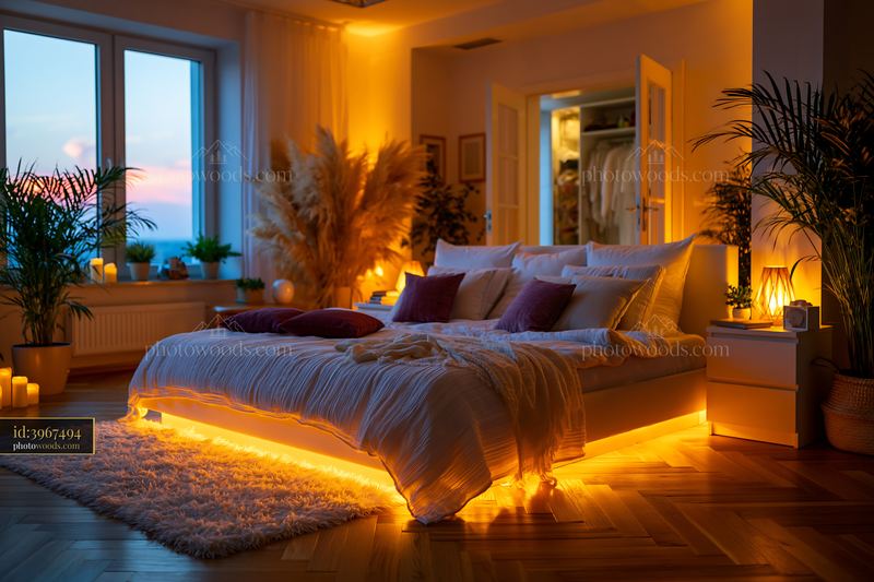 Coastal Luxury Bedroom With White and Sand Tones at Sunset