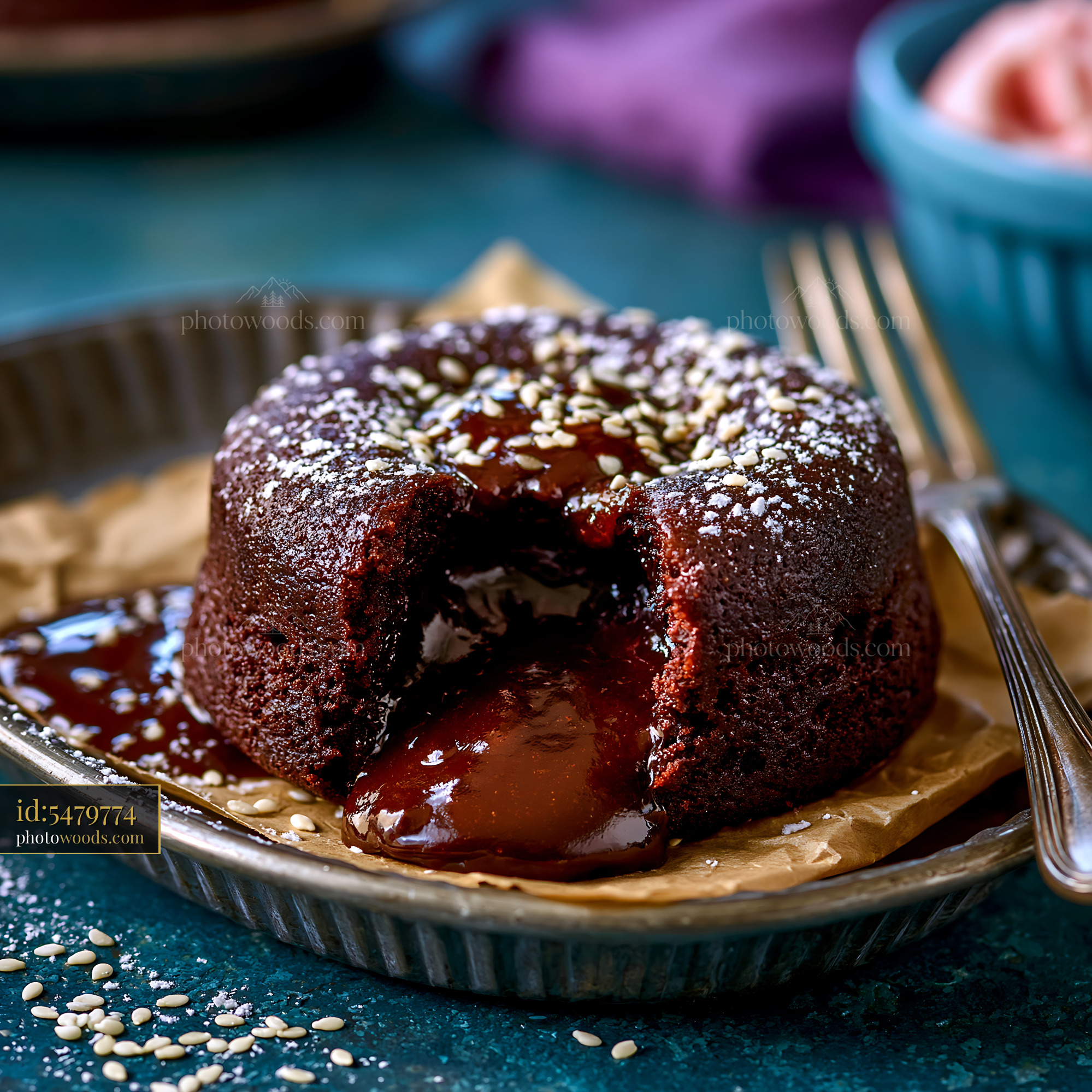Chocolate Lava Cake With Molten Center Served on a Plate