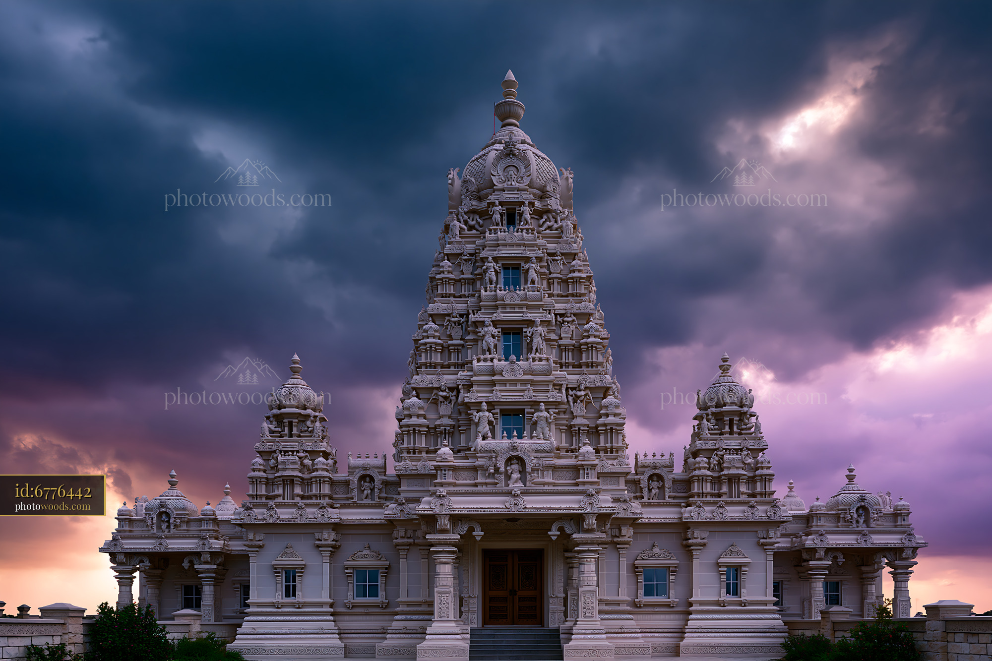 Radha Temple Architecture in Twilight Sky in India