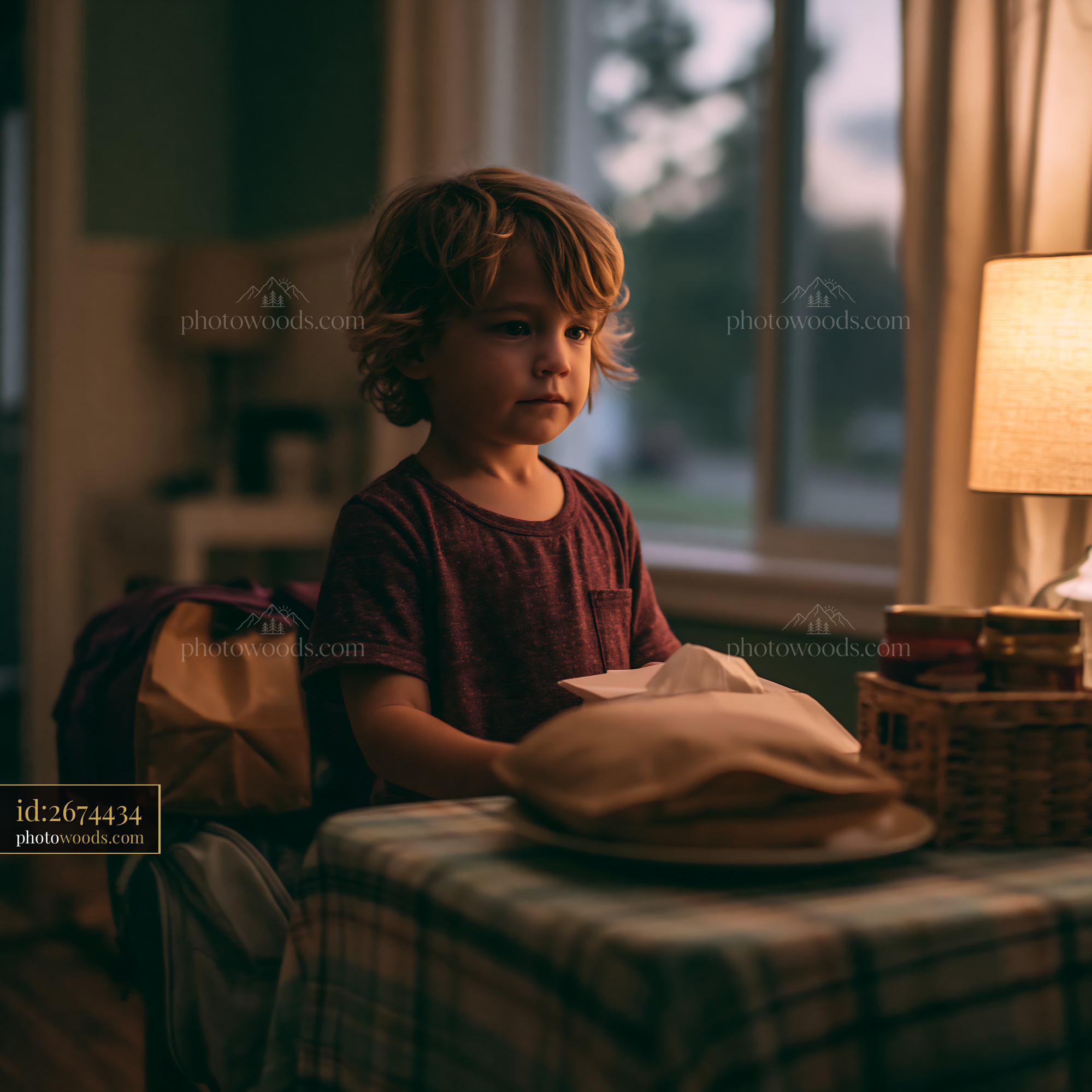 Child Packing Bags at Home During Evening Light