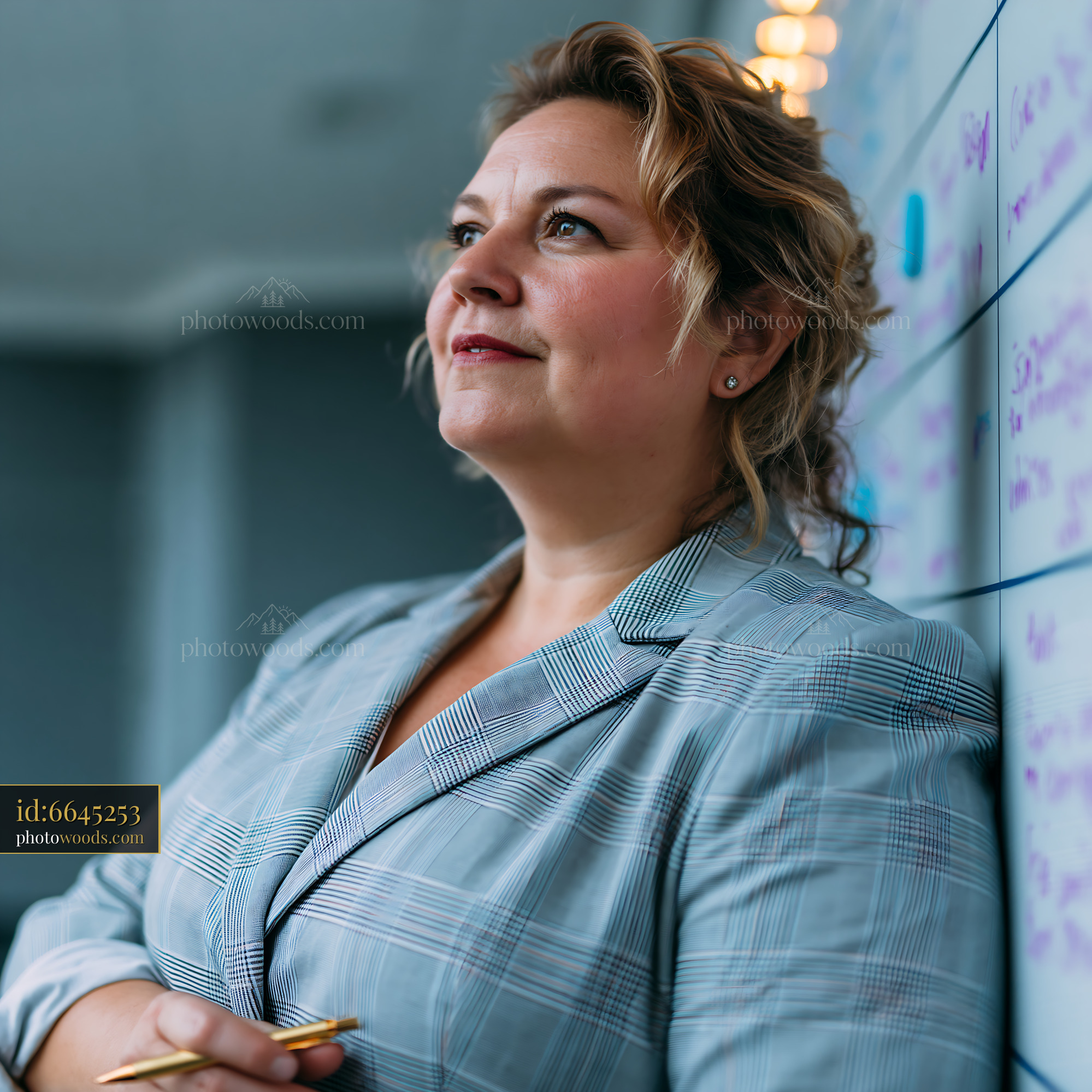 Plus Size Businesswoman in Tailored Suit at Modern Workspace
