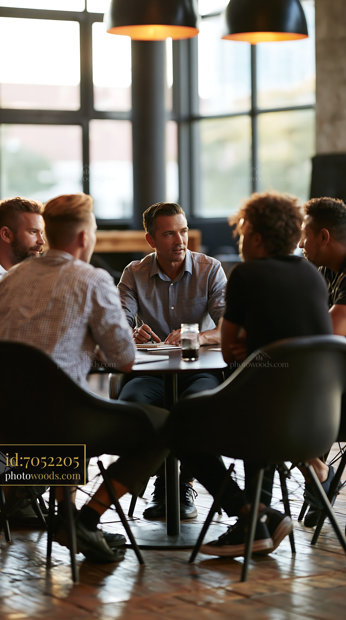 Men's Support Group Discussing in a Circle of Chairs