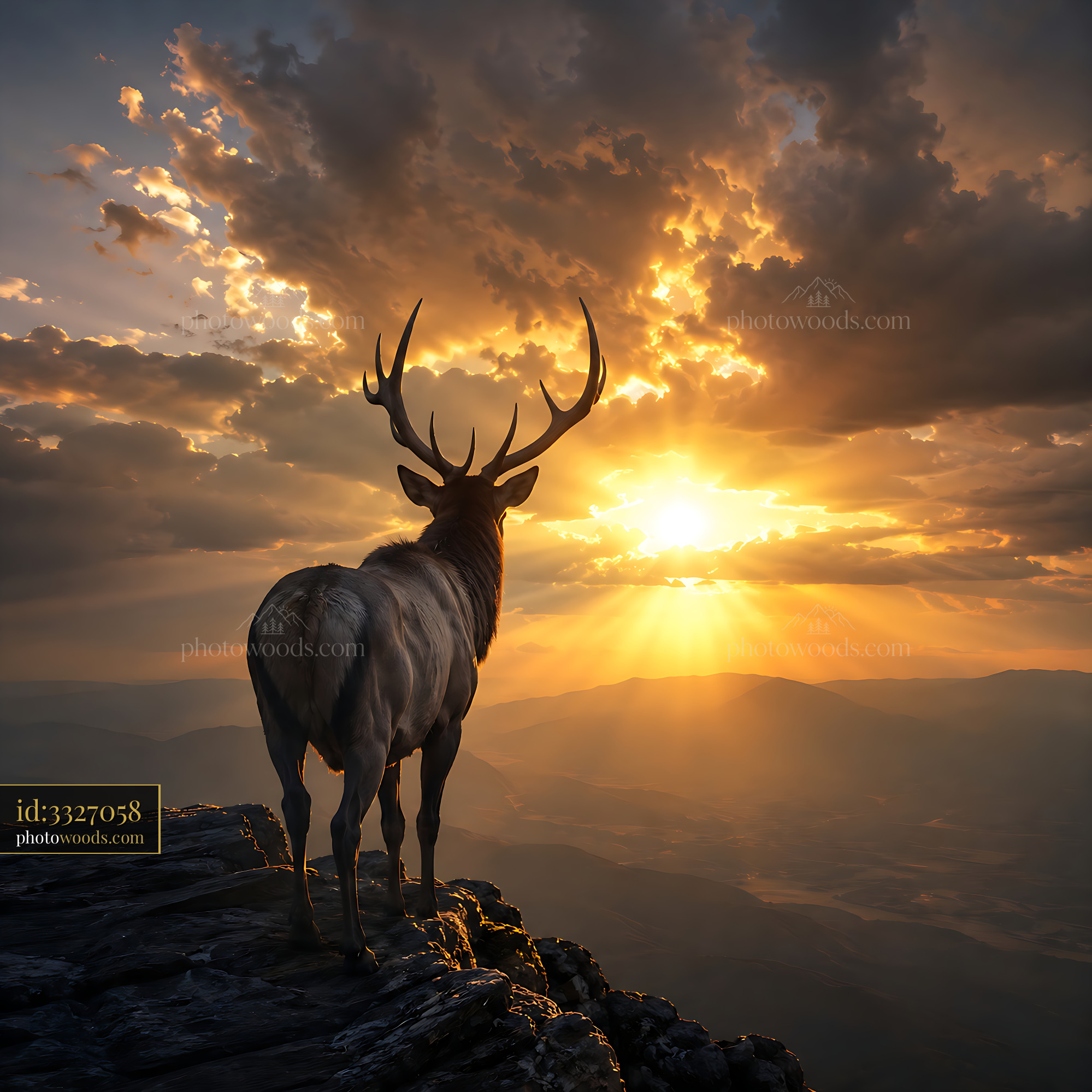 Stag Standing on Cliff at Sunset With Dramatic Clouds