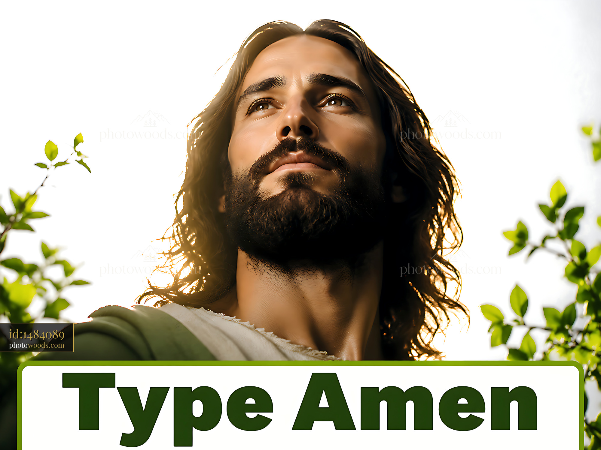 Man With Long Hair and Beard Looking up Among Greenery