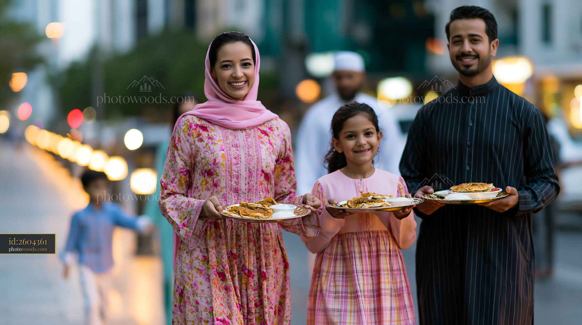 Family Sharing Iftar Dinner During Ramadan in a City Setting
