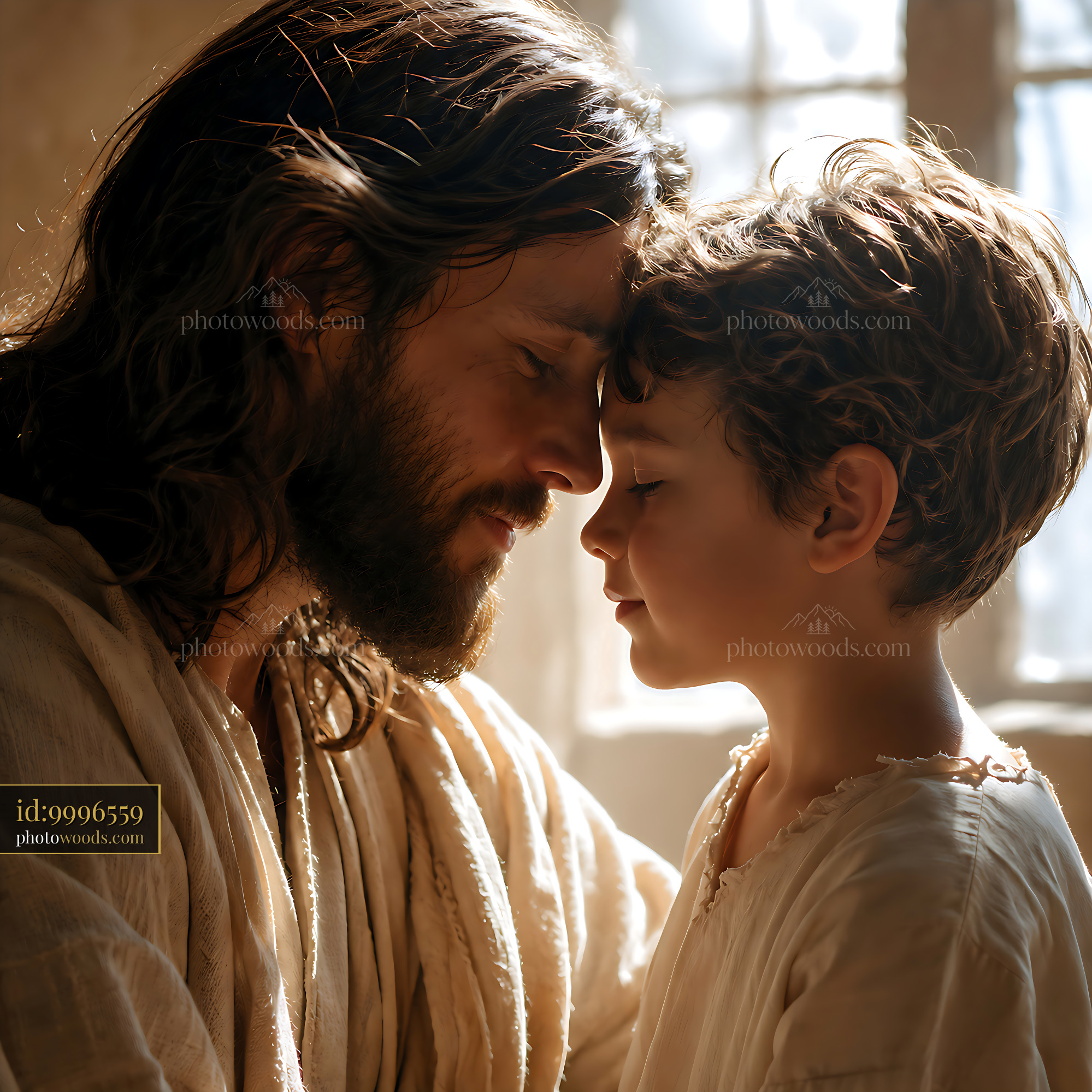 Father and Son Share a Moment in a Warm, Sunlit Room