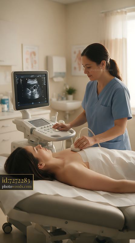 Medical sonographer performing an ultrasound scan
