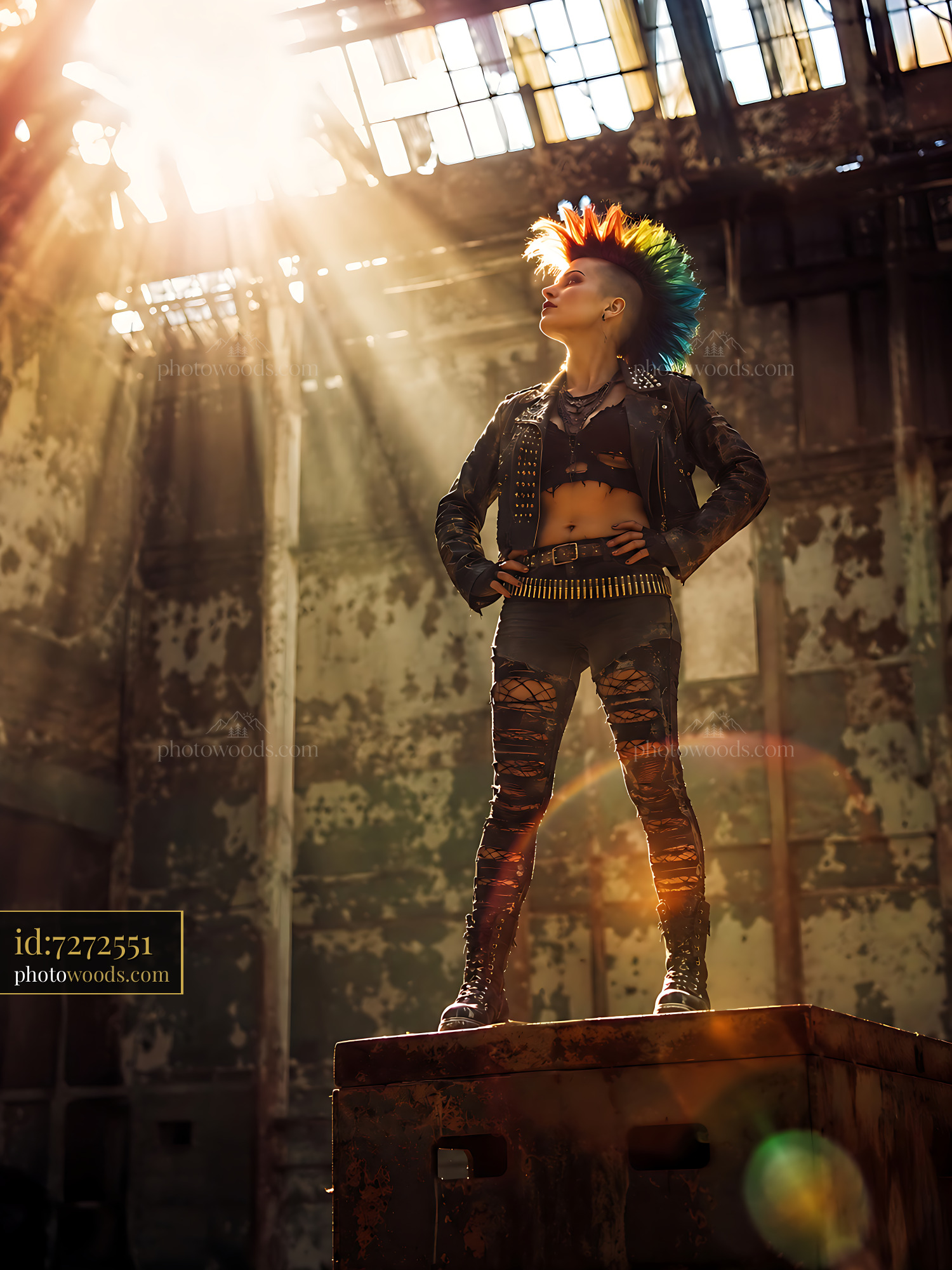 Punk Model Poses Confidently in Industrial Setting With Sunlight