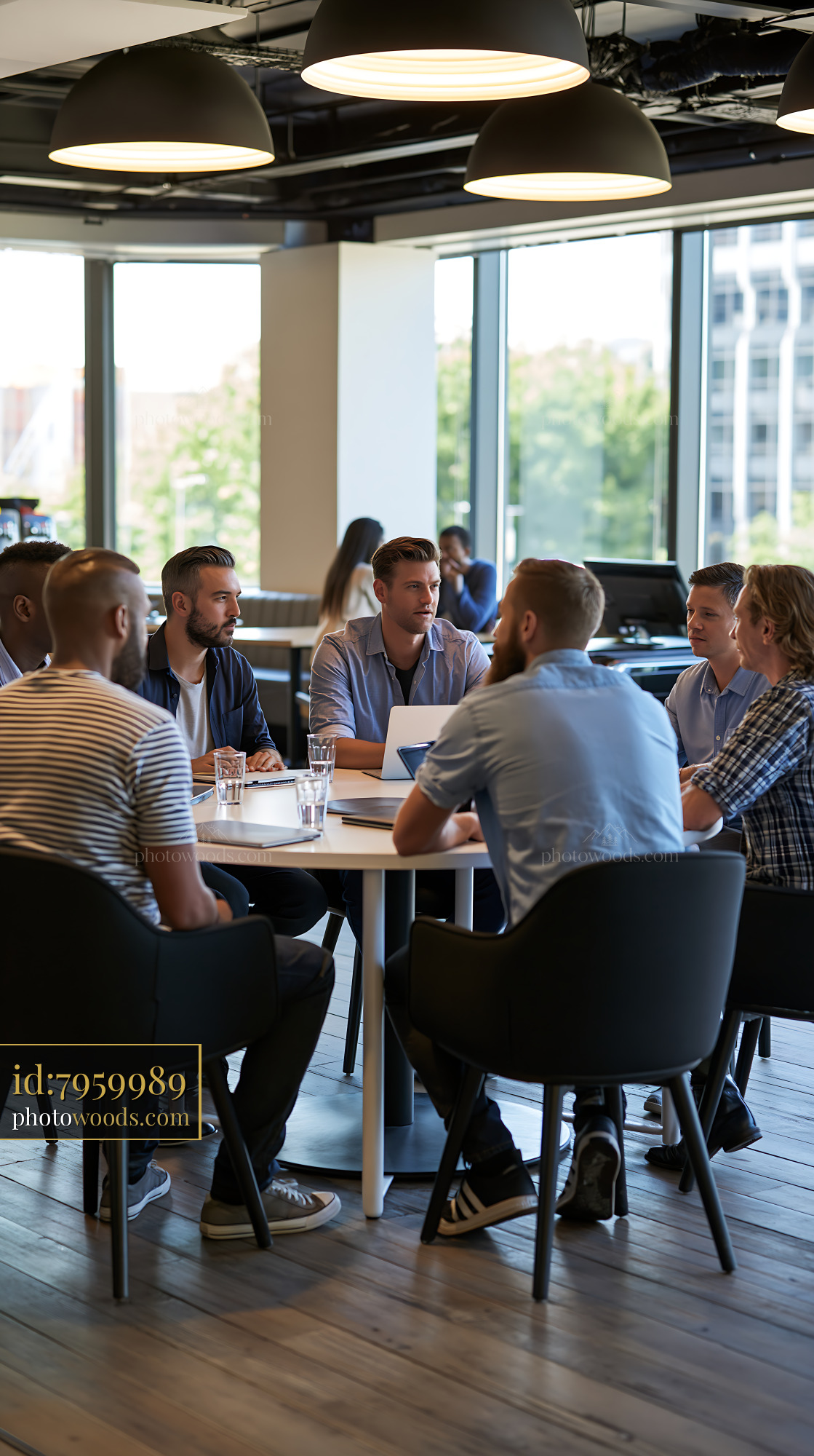 Men's Support Group in a Circle of Chairs Discussing in a Cafe