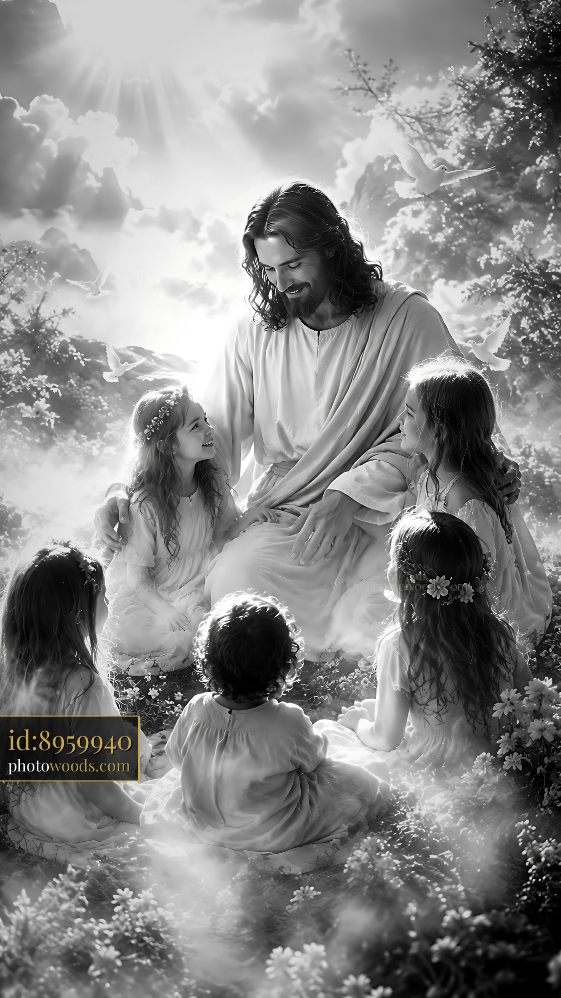 Jesus Teaches Children in a Serene Garden Setting
