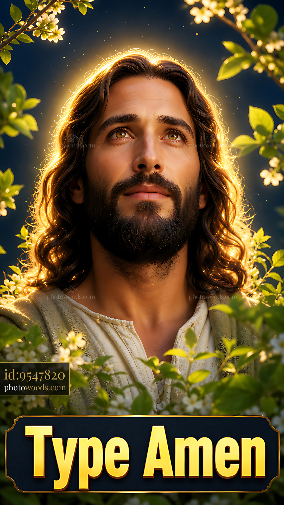 Man With Curly Hair Gazes Upward Surrounded by Foliage and Light