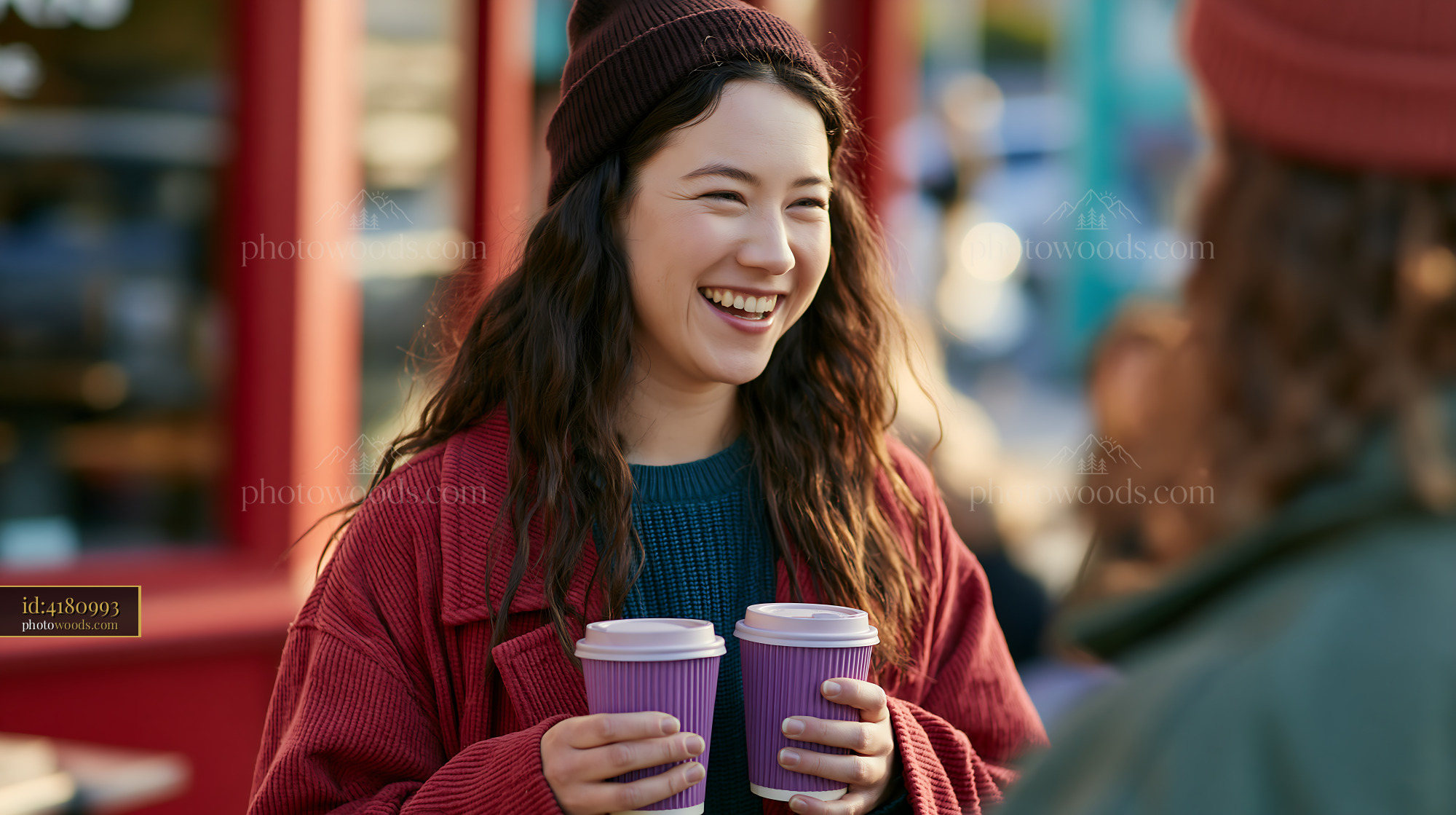 Laughing Student With Coffee Cups Enjoying Time Outdoors