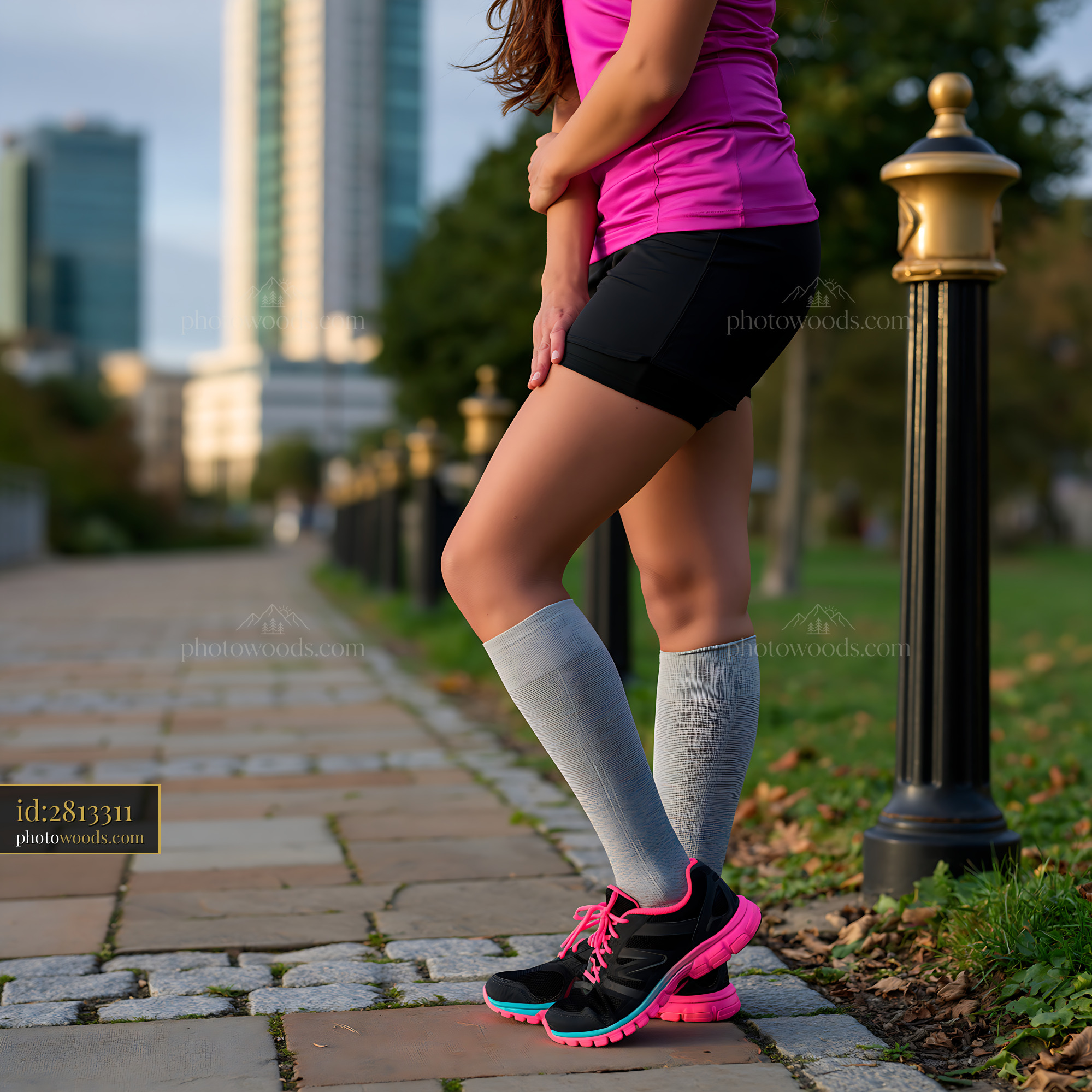 Office Worker Wearing Compression Stockings in City Park