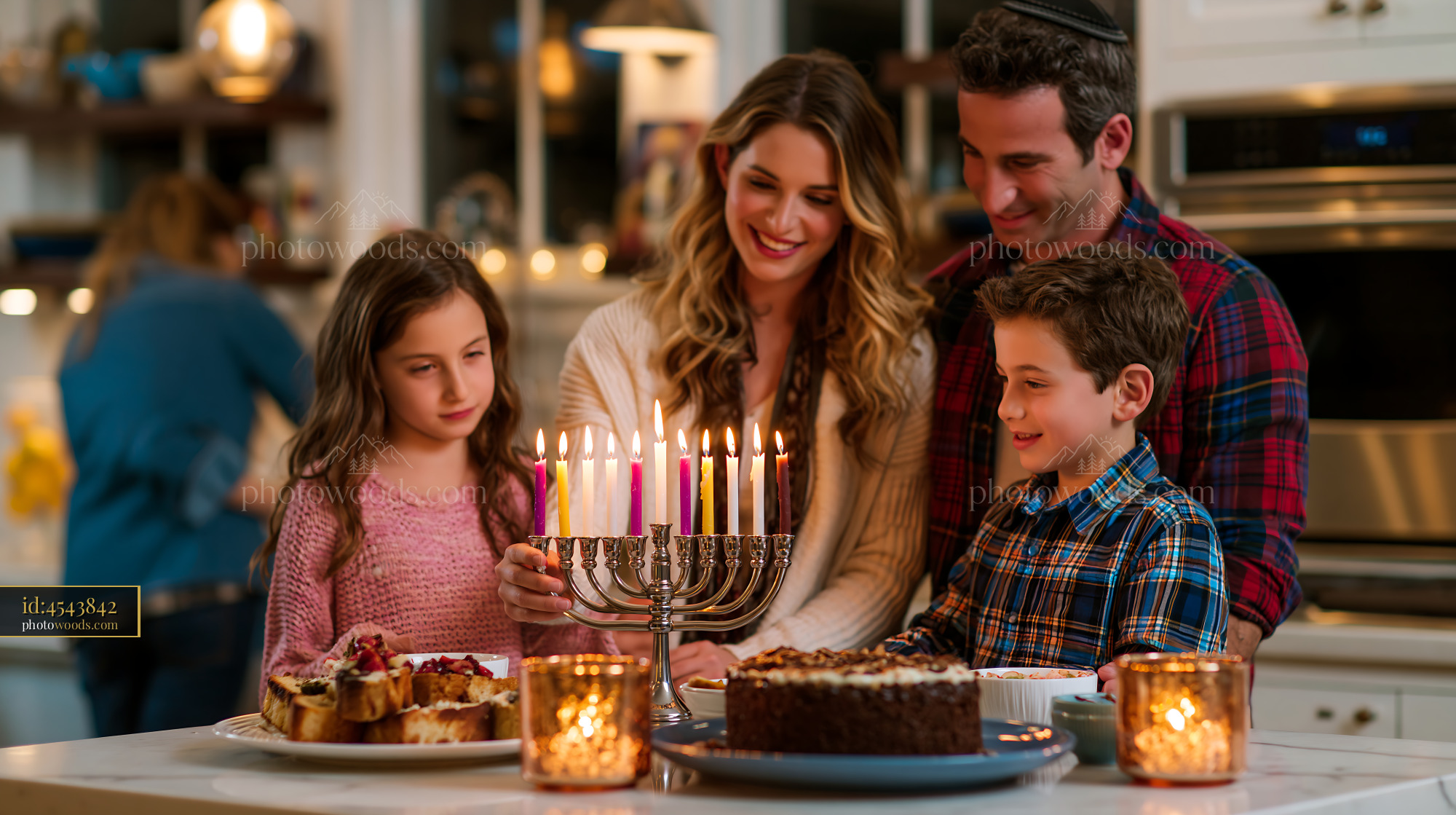 Family Lighting Menorah for Hanukkah in Cozy Home Setting