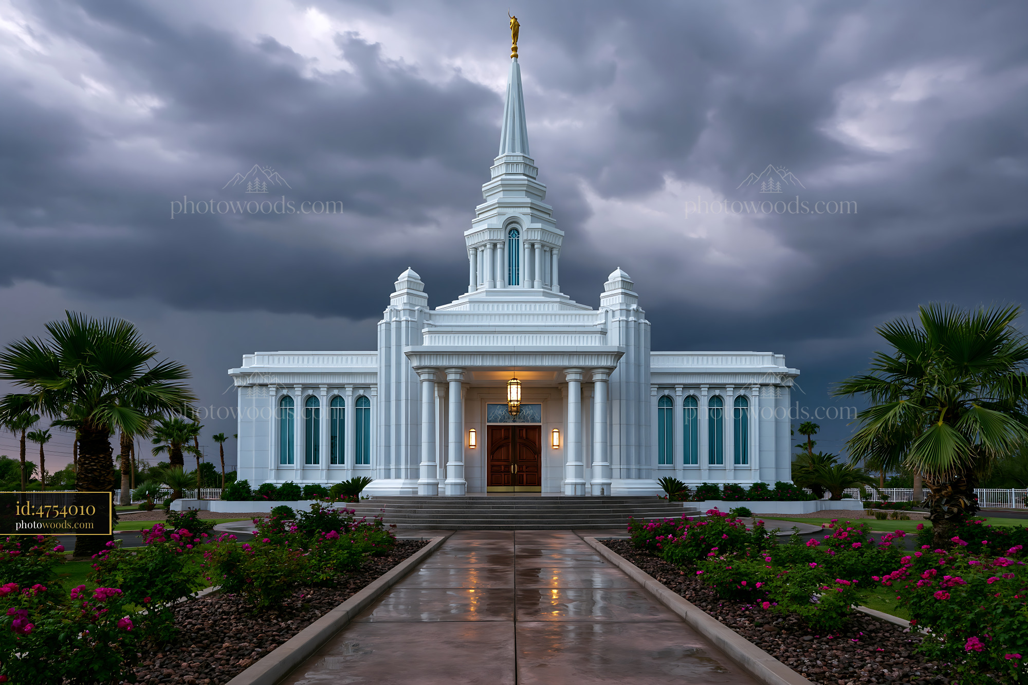 Yuma Arizona Temple Under Stormy Skies and Palm Trees