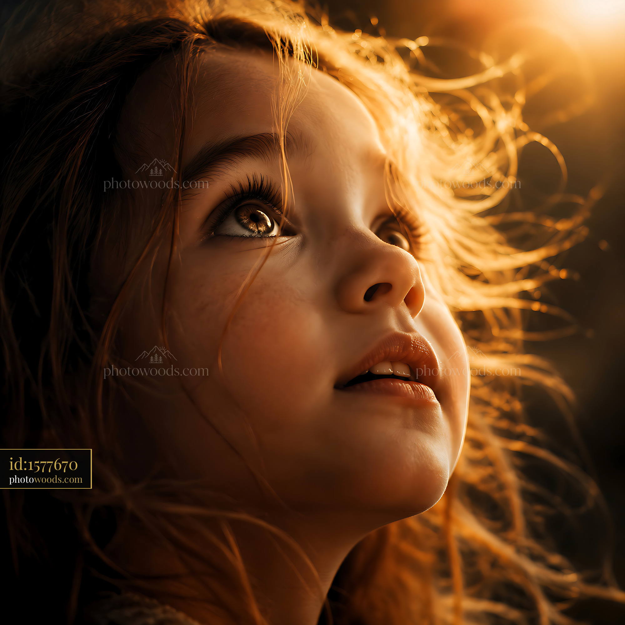 Girl Looking Upwards With Sunlight Illuminating Her Face