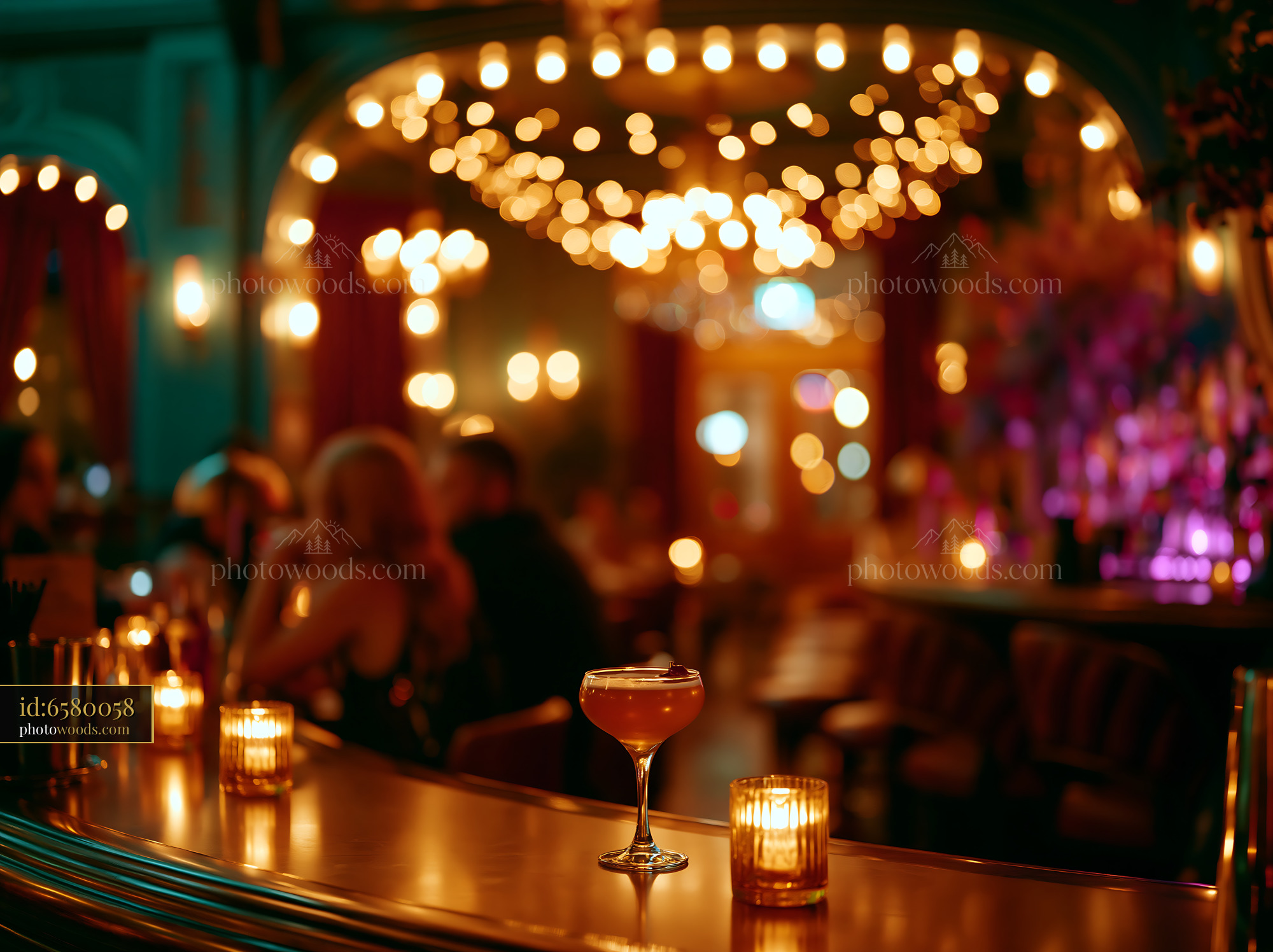 Cocktail on Bar in Lively Venue With Lights and Soft Glow