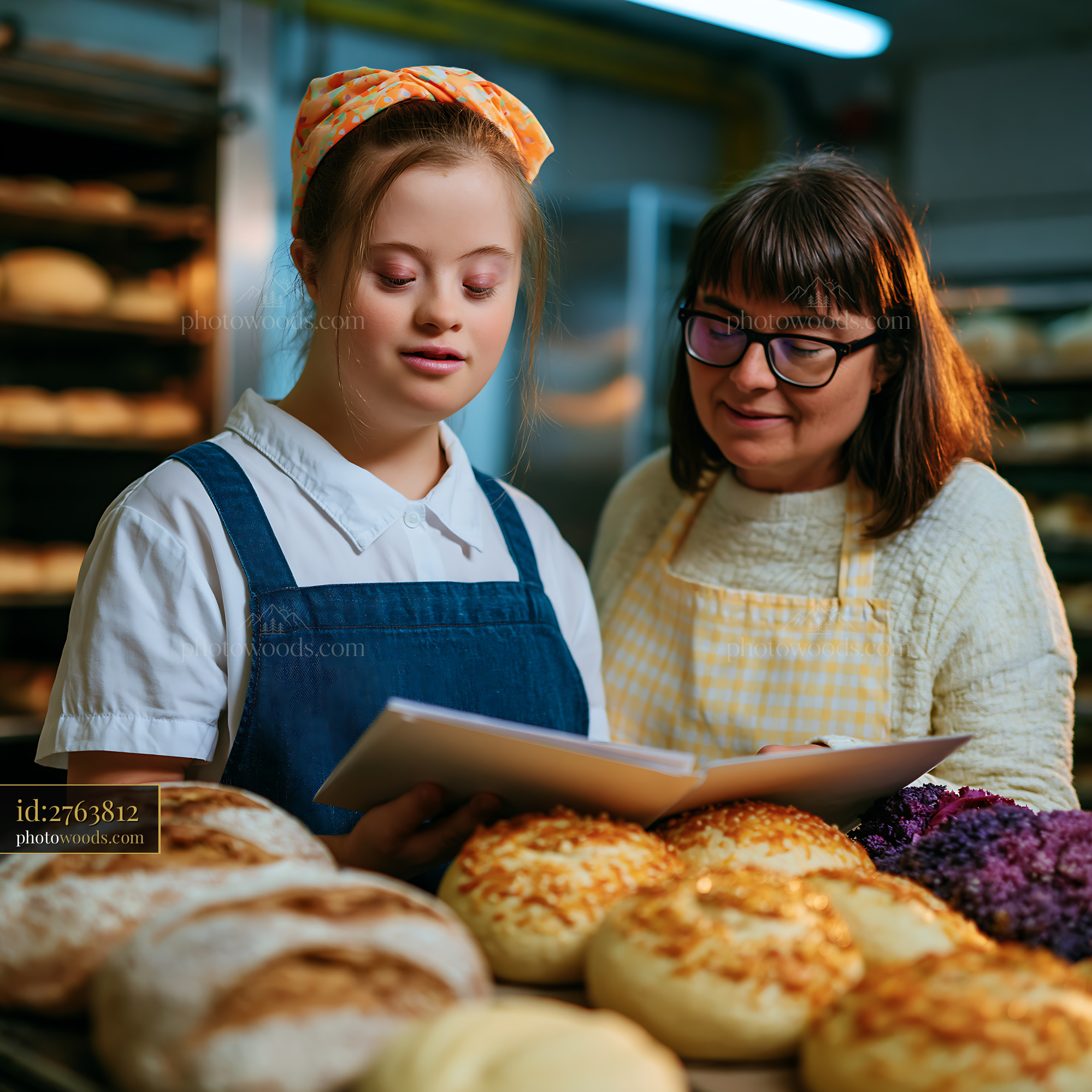 Young Woman With Down Syndrome Learning in Bakery Kitchen