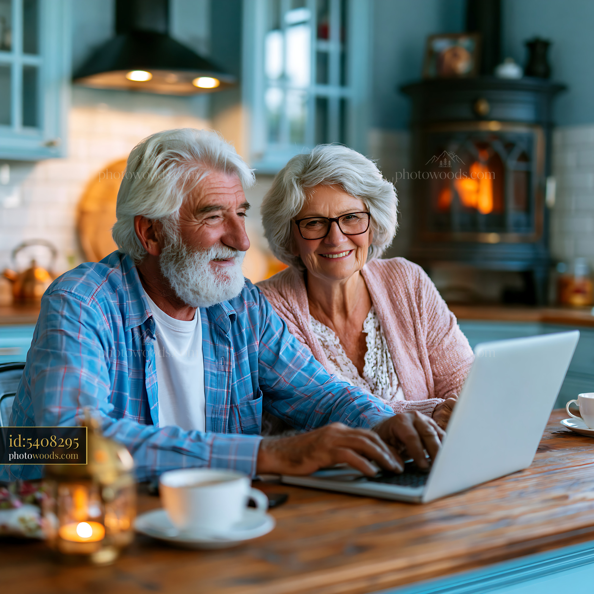 Retired Couple Using Laptop at Home During Winter Evening
