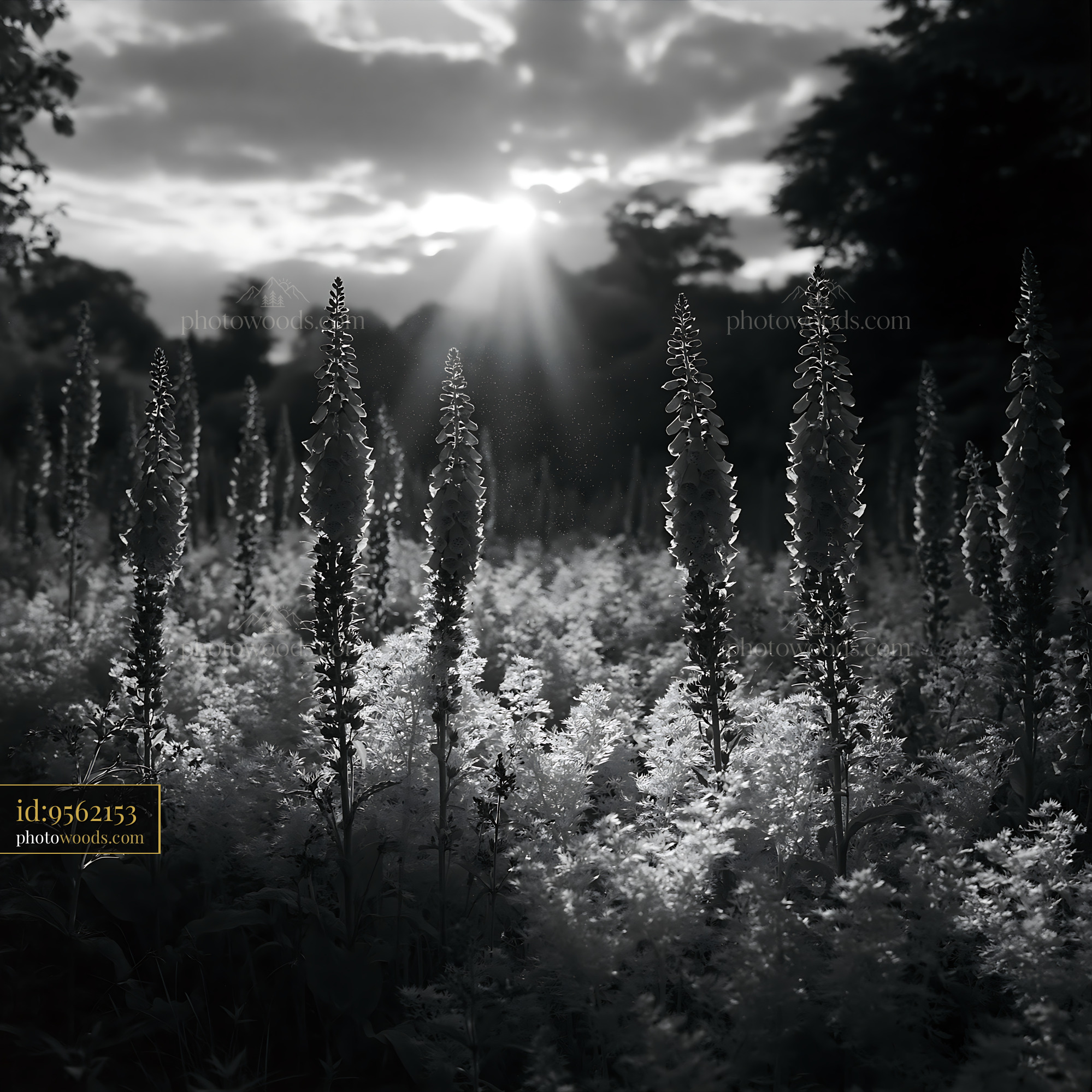 Wildflower Field at Sunset With Blooming Lupine