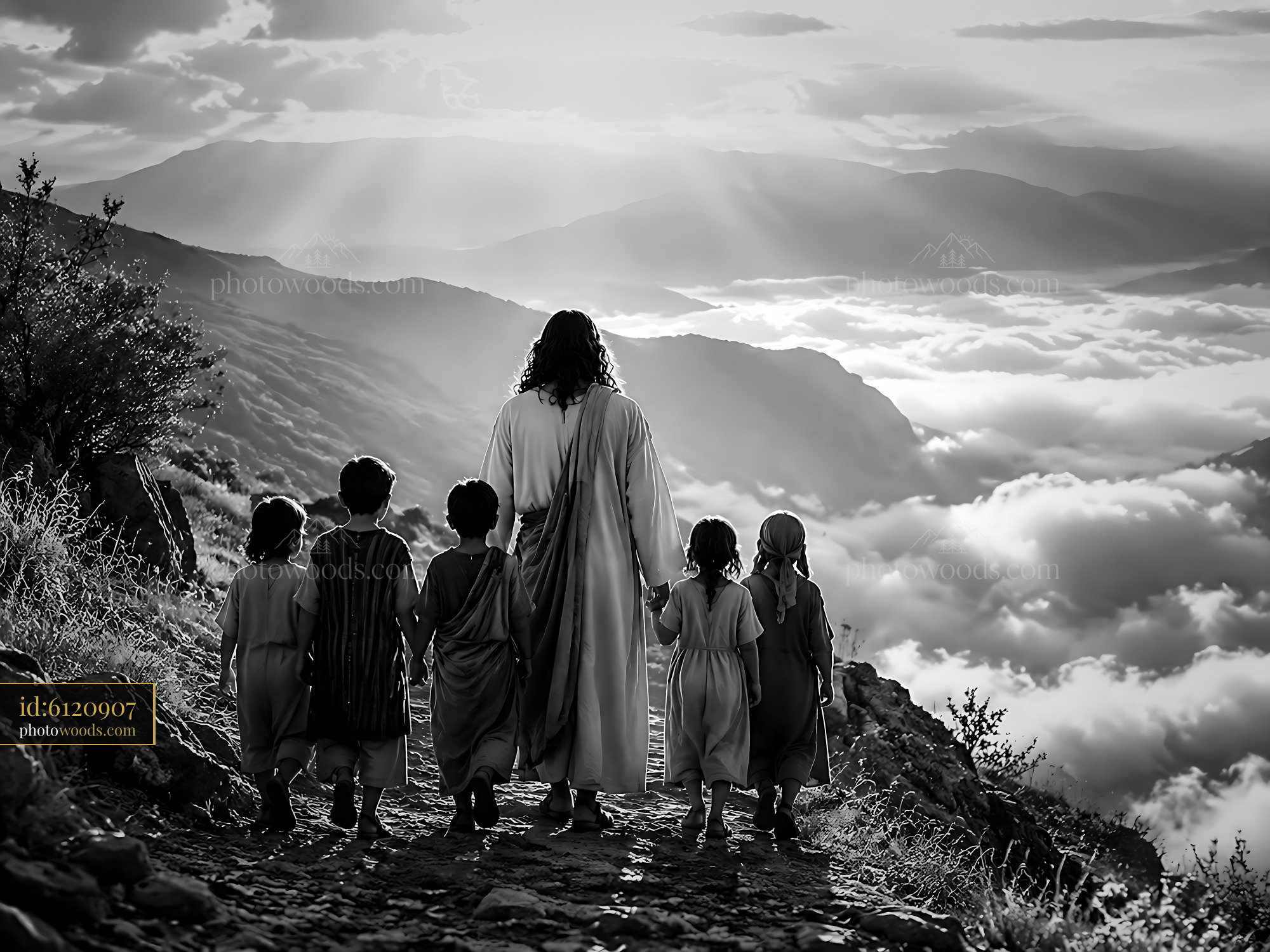 Group Walking Along the Path in Mountain Landscape With Clouds