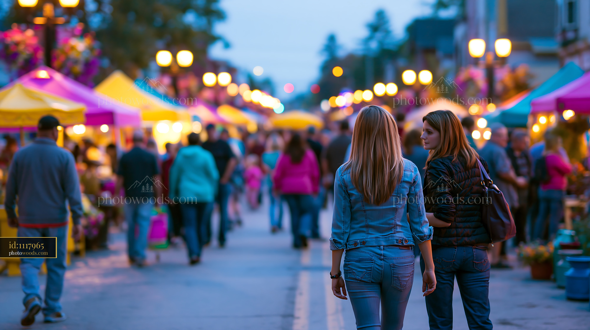 Neighbors at a Small Local Harvest Festival in the Evening