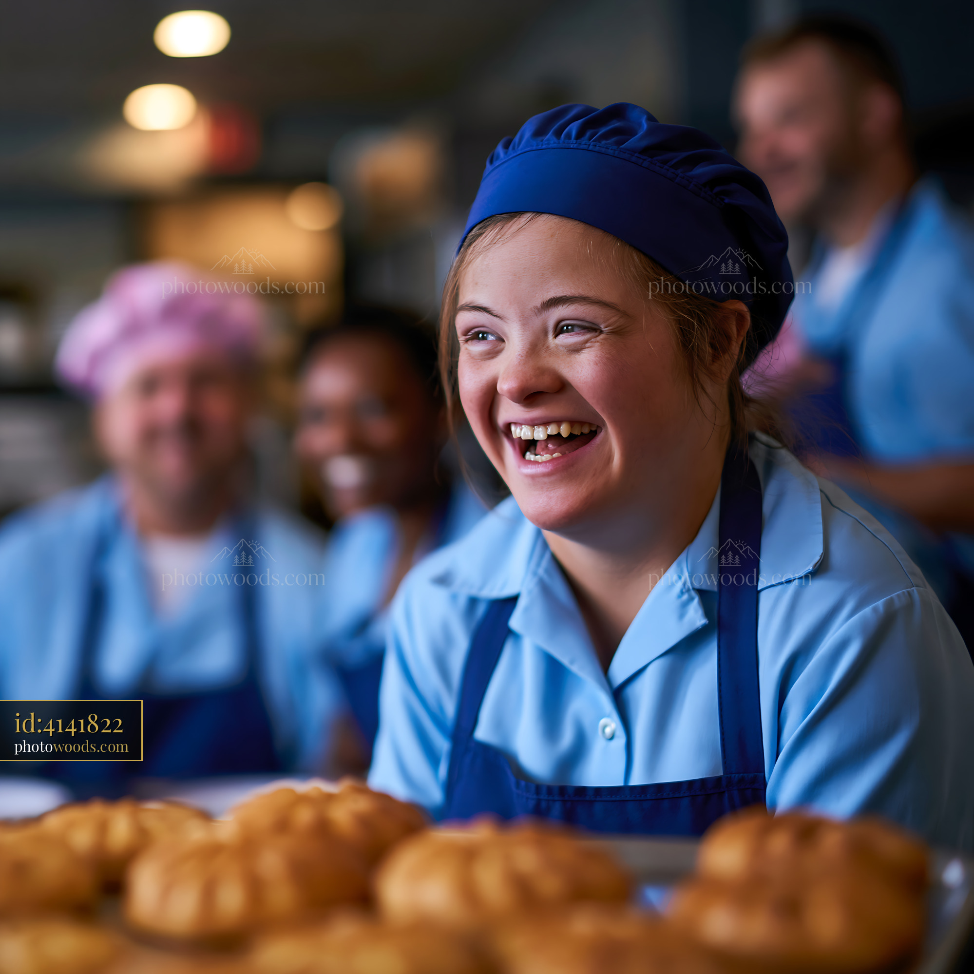 Young Woman With Down Syndrome Working at a Bakery Smiling