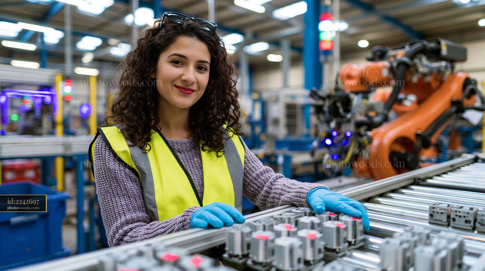 Technician Working With Industrial Robot at Manufacturing Facility