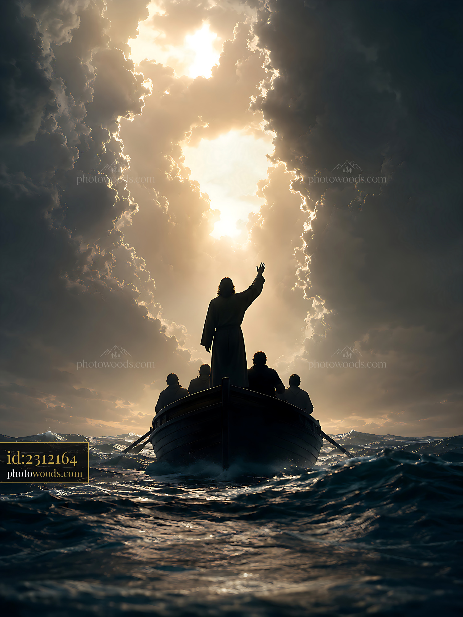 Boat Sailing Through Clouds With Figure Waving at the Sky