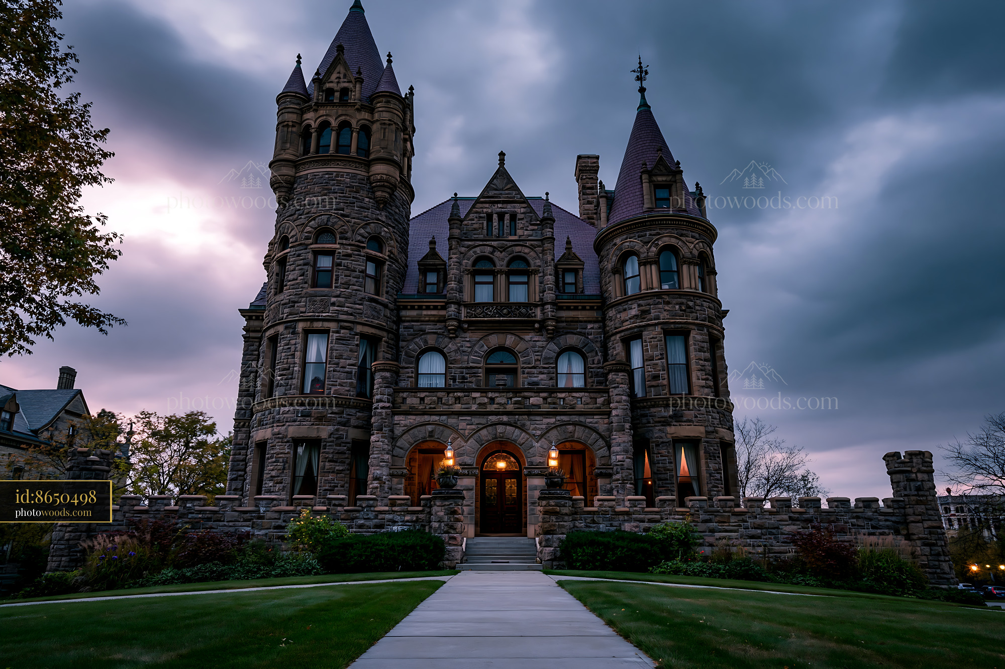 Pabst Castle in Twilight Under Cloudy Sky