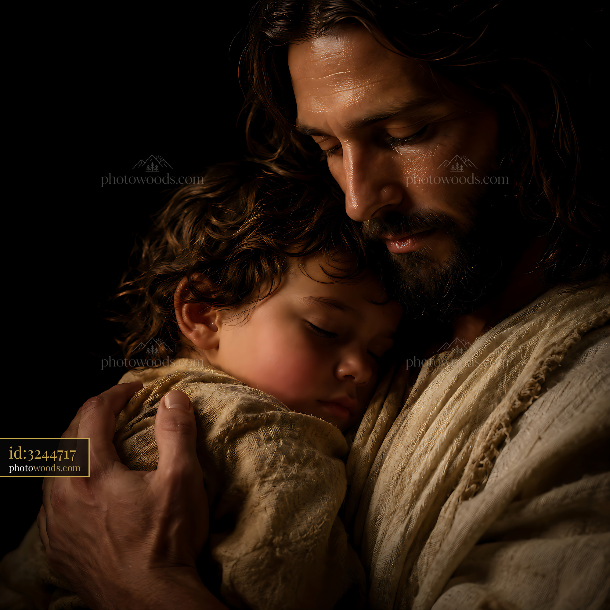 Man Holding Child in Embrace, Showing Love and Care