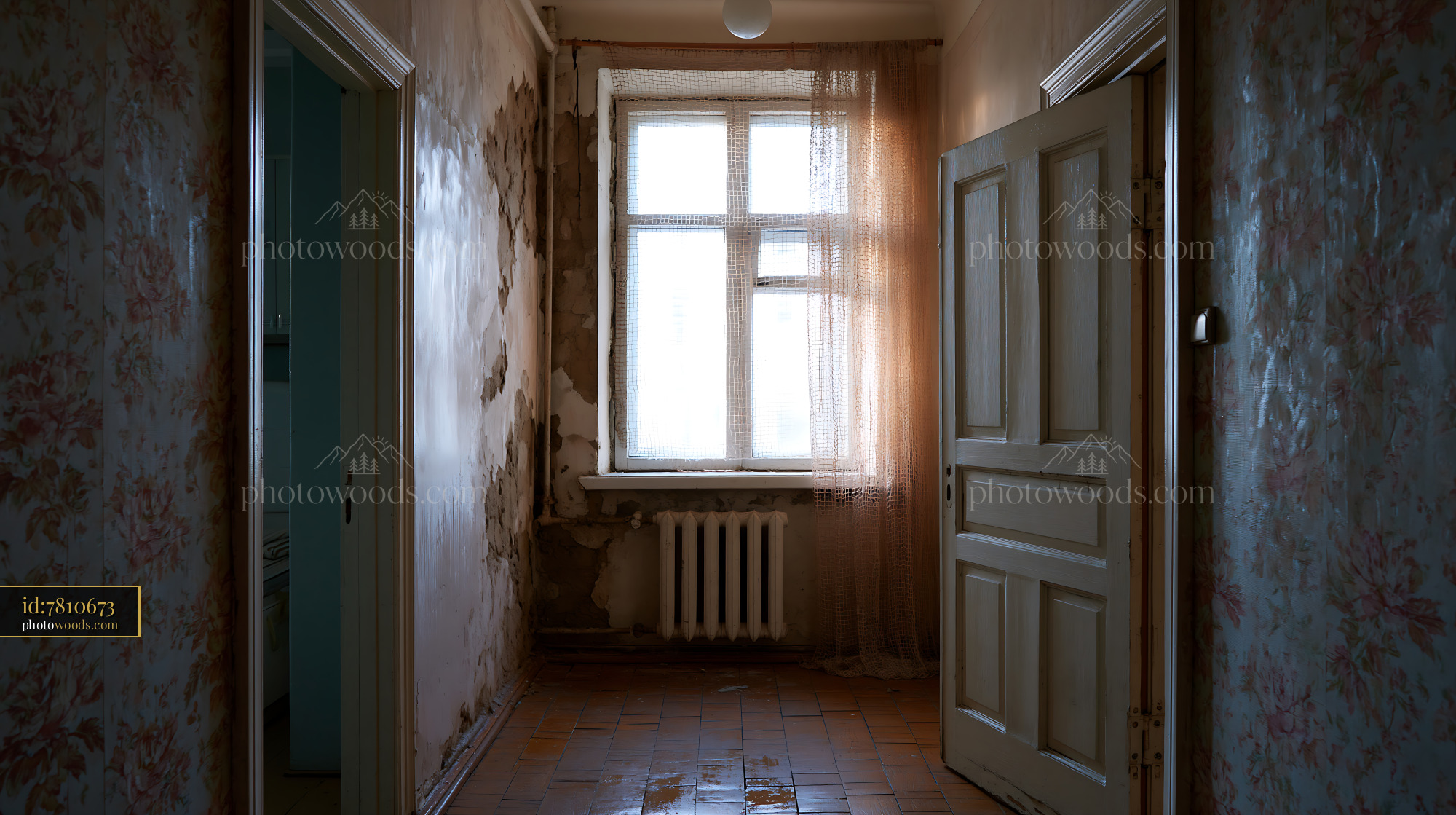 Crumbling Corridor of a Communal Flat With Icy Light