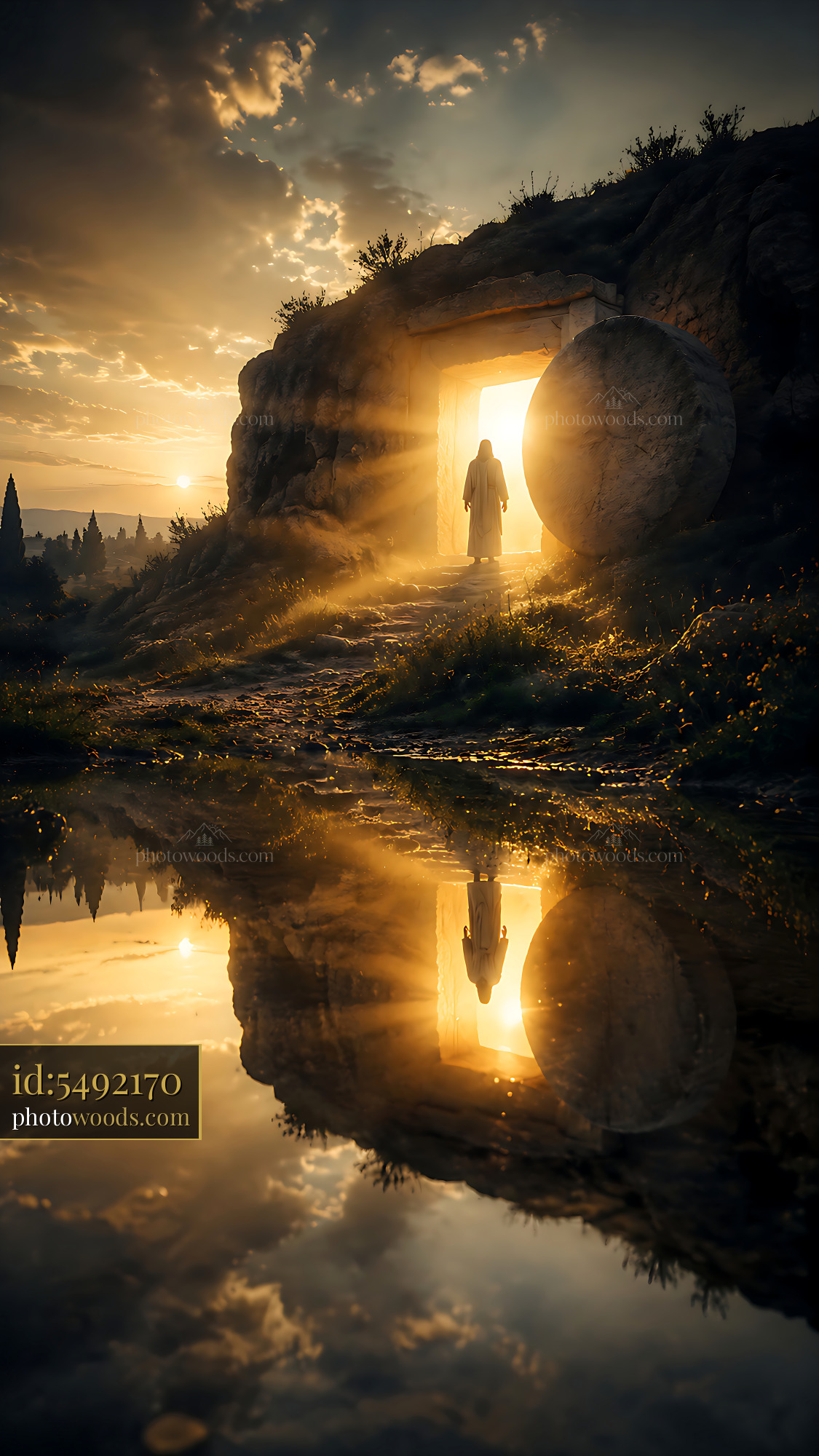 Person Standing at an Open Stone Door With Sunlight Shining