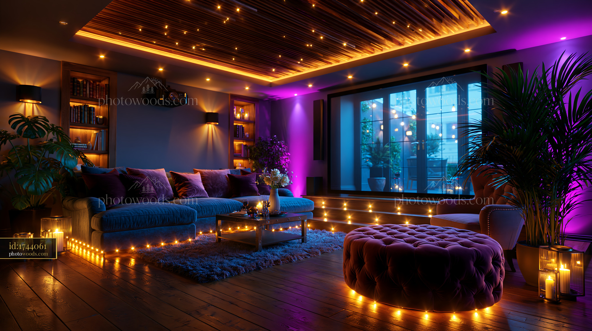Cozy Basement Screening Room With Decorative Lighting