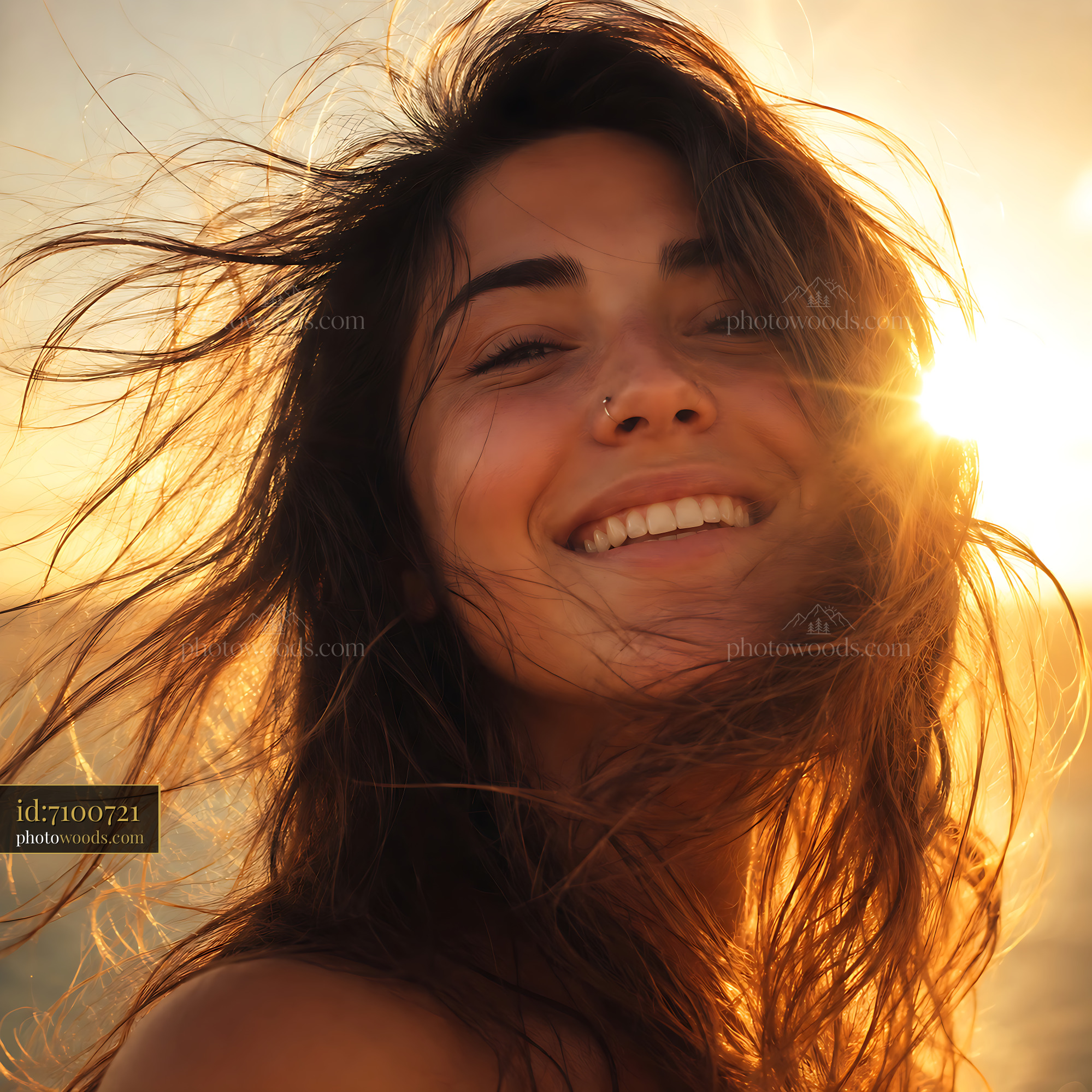 Woman Smiling With Sun Behind in Golden Light During Sunset
