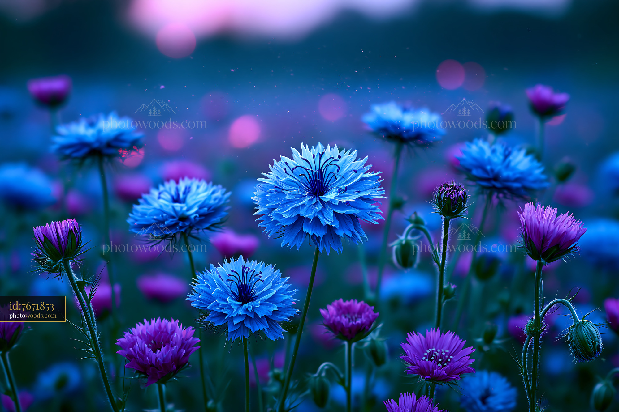 Flowers Bloom in a Field Under a Twilight Sky With Soft Colors