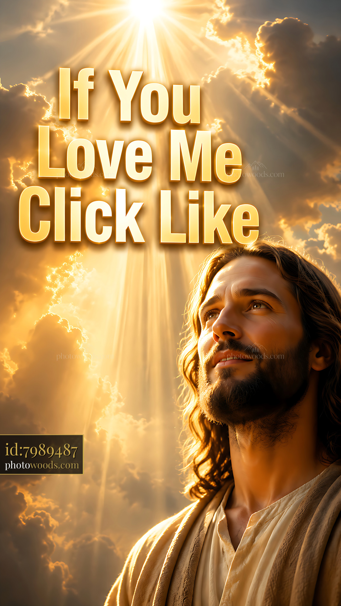 Jesus Looking up With Light Shining Through Clouds in Sky