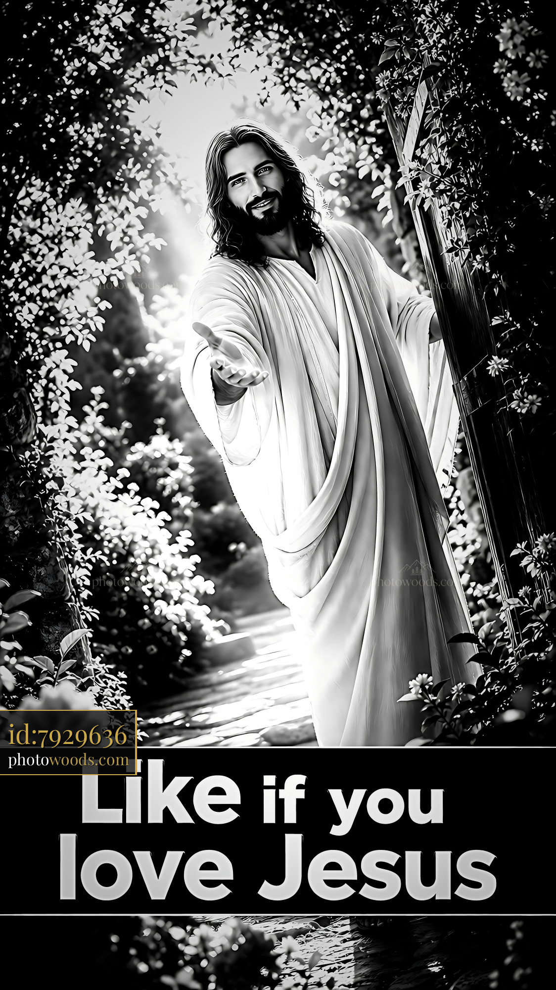 Jesus Offers a Welcoming Gesture in a Garden Path