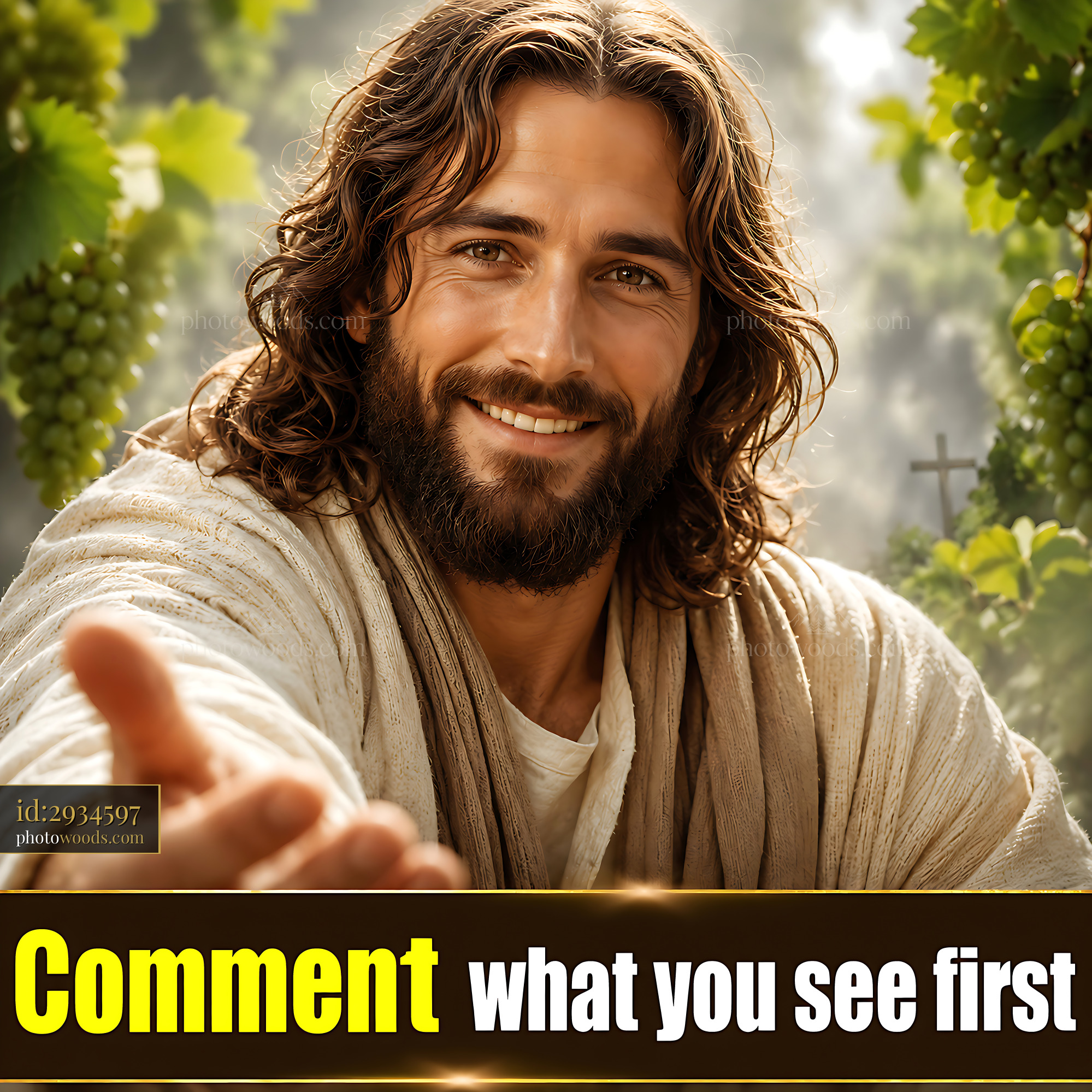 Man With Long Hair Offers Hand in a Vineyard Setting