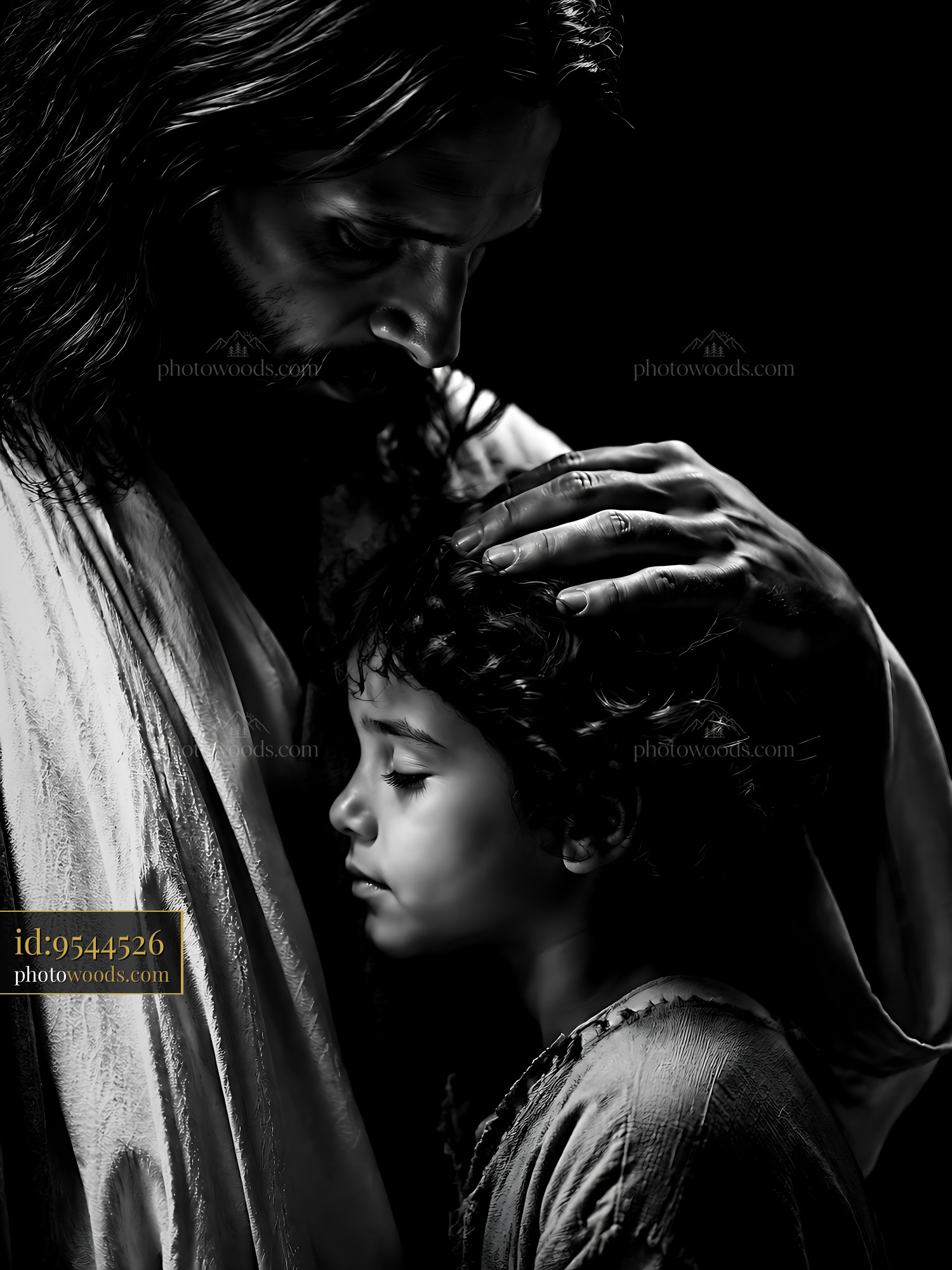 Man Gently Holds Child's Head in Dark Setting With Soft Light