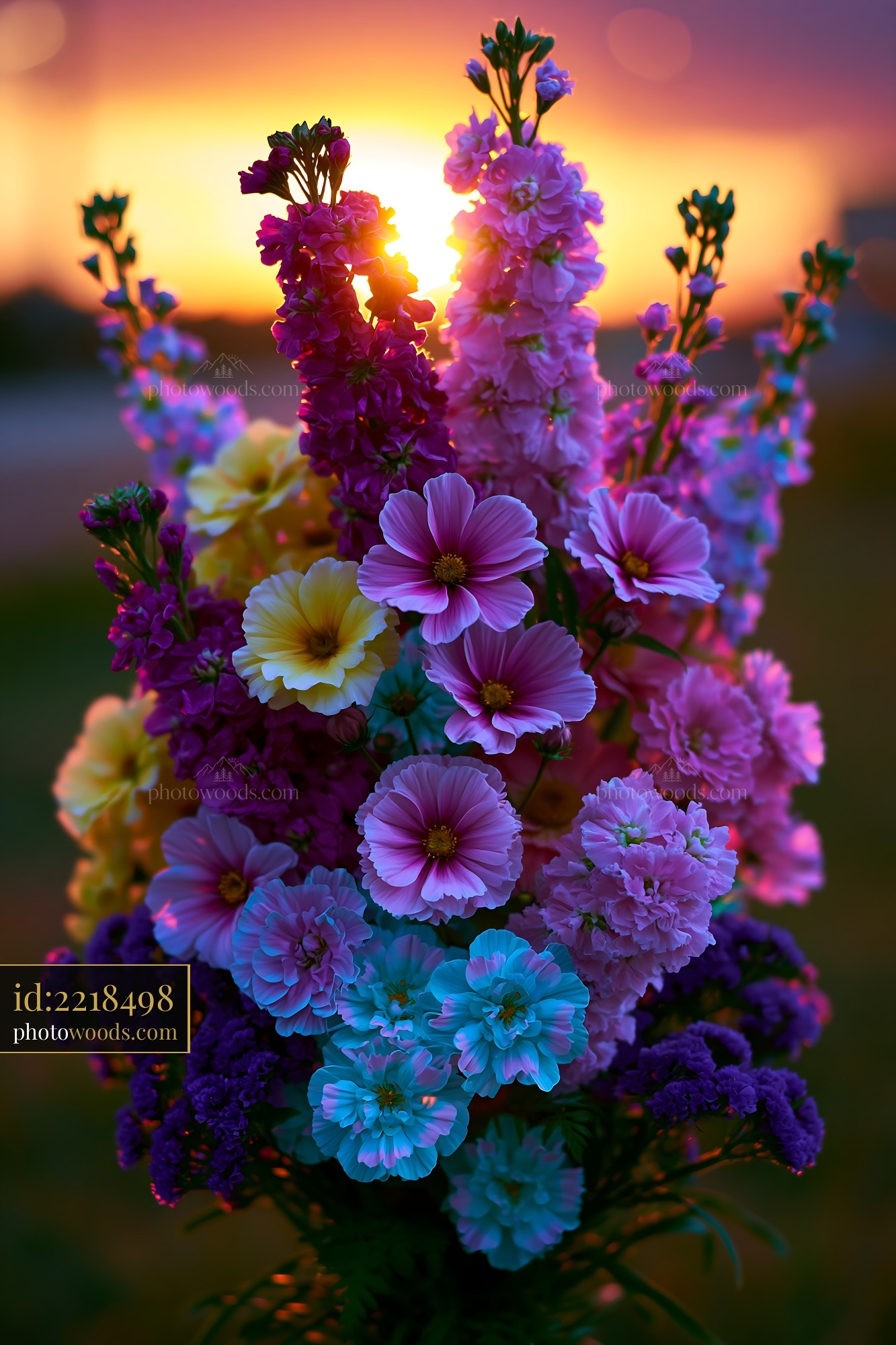 Flowers Arranged With Colors Highlighted by Sunset Glow