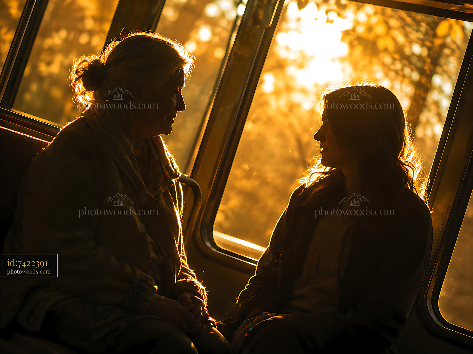 Two People Sit Together and Talk During Sunset in a Warm Light
