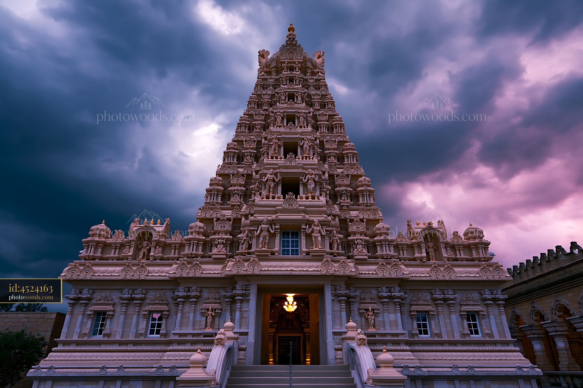Braj Temple Architecture Under Dramatic Sky at Dusk