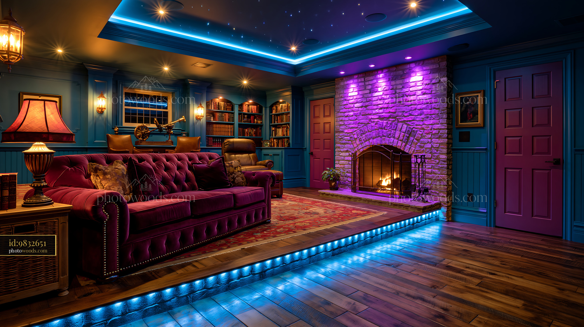 Basement Screening Room With Modern Lighting and Cozy Decor