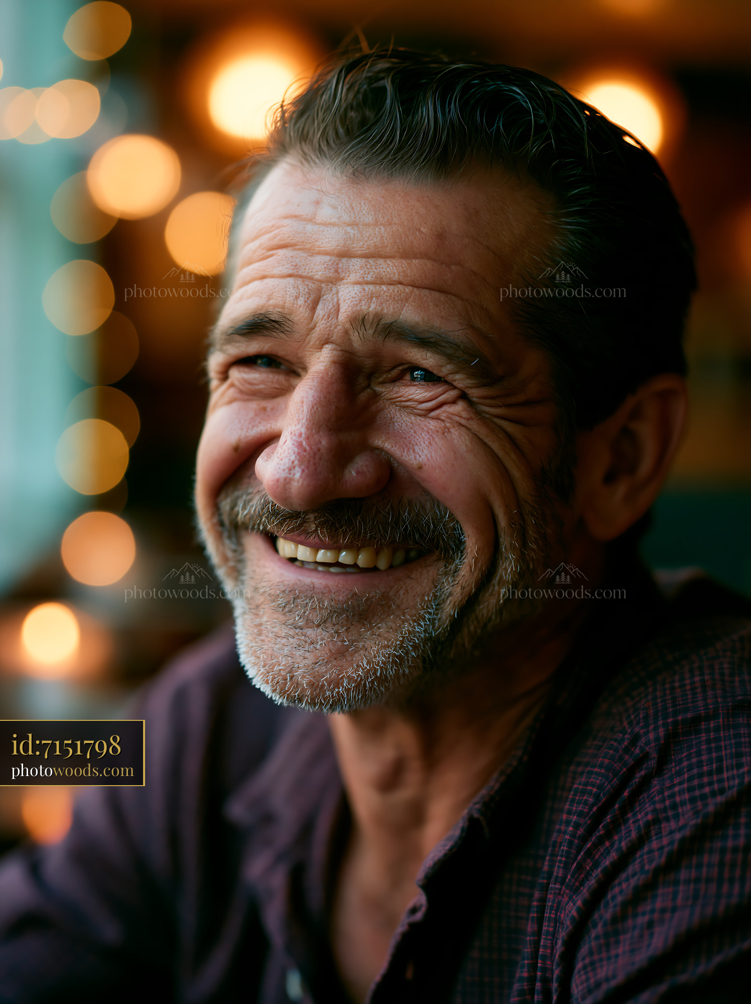 Man Smiles in Warm Setting With Soft Lighting and Blurred Background