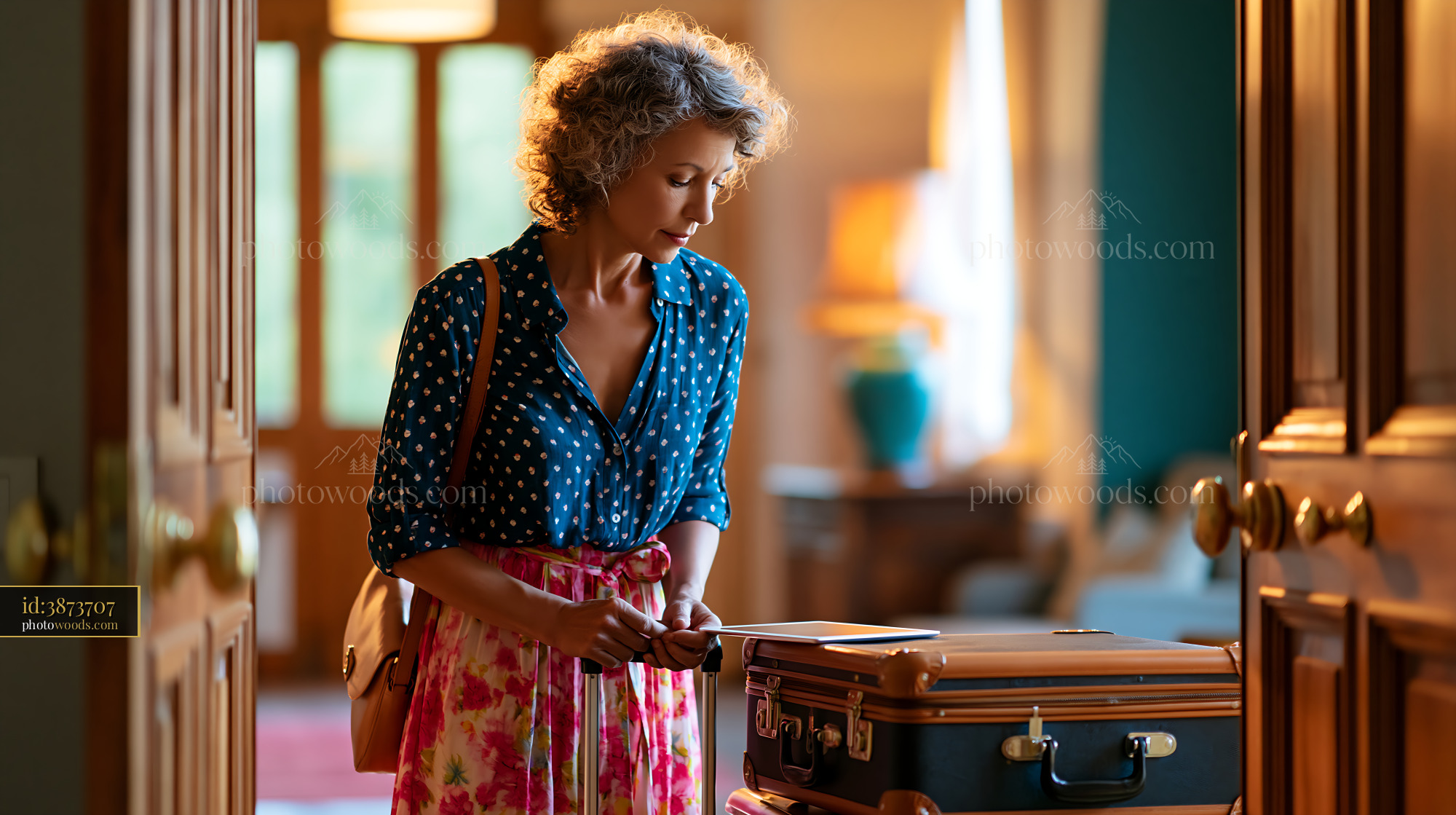 Woman Arranging Digital Estate Documents Indoors