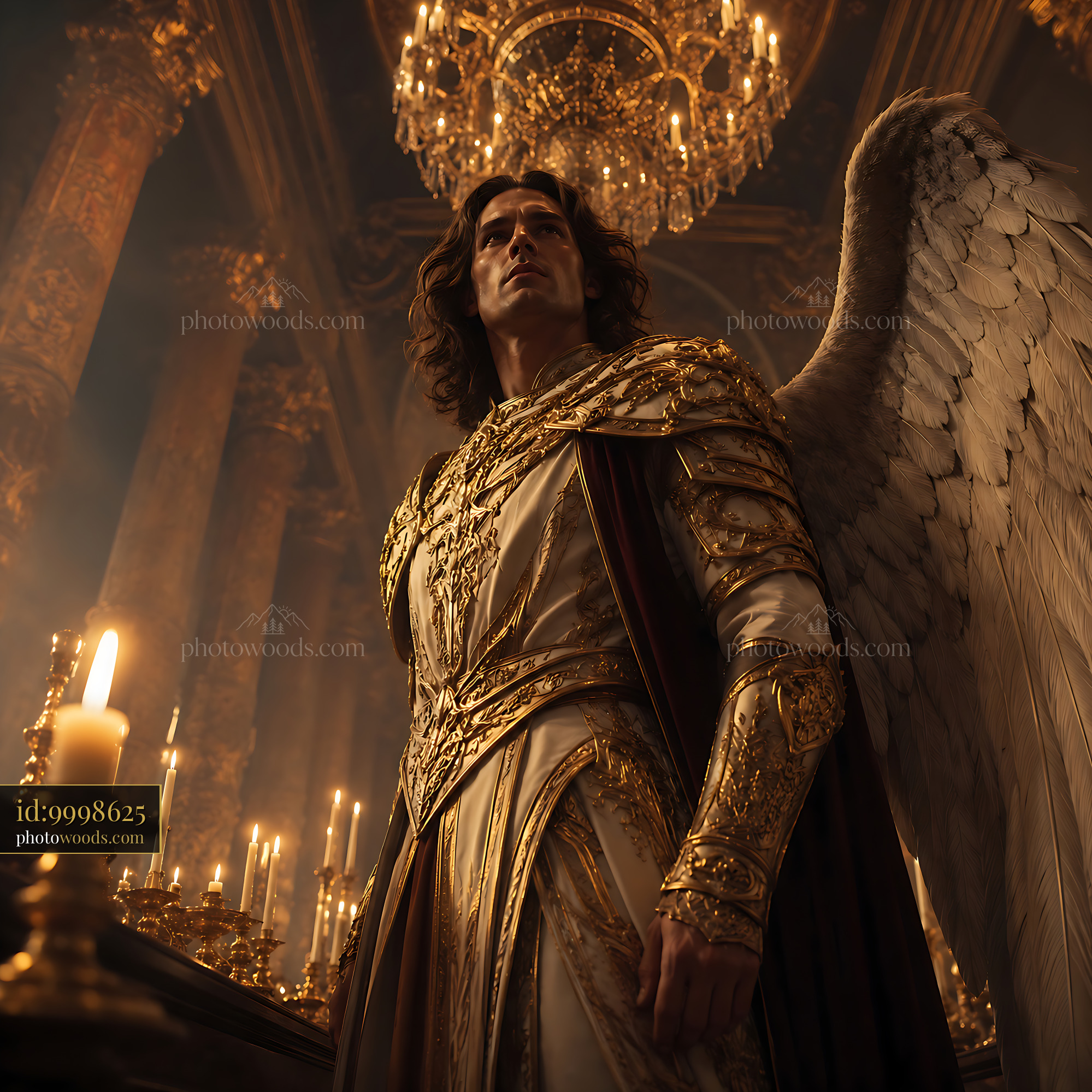 Angel Stands in a Grand Hall Filled With Candles and Light