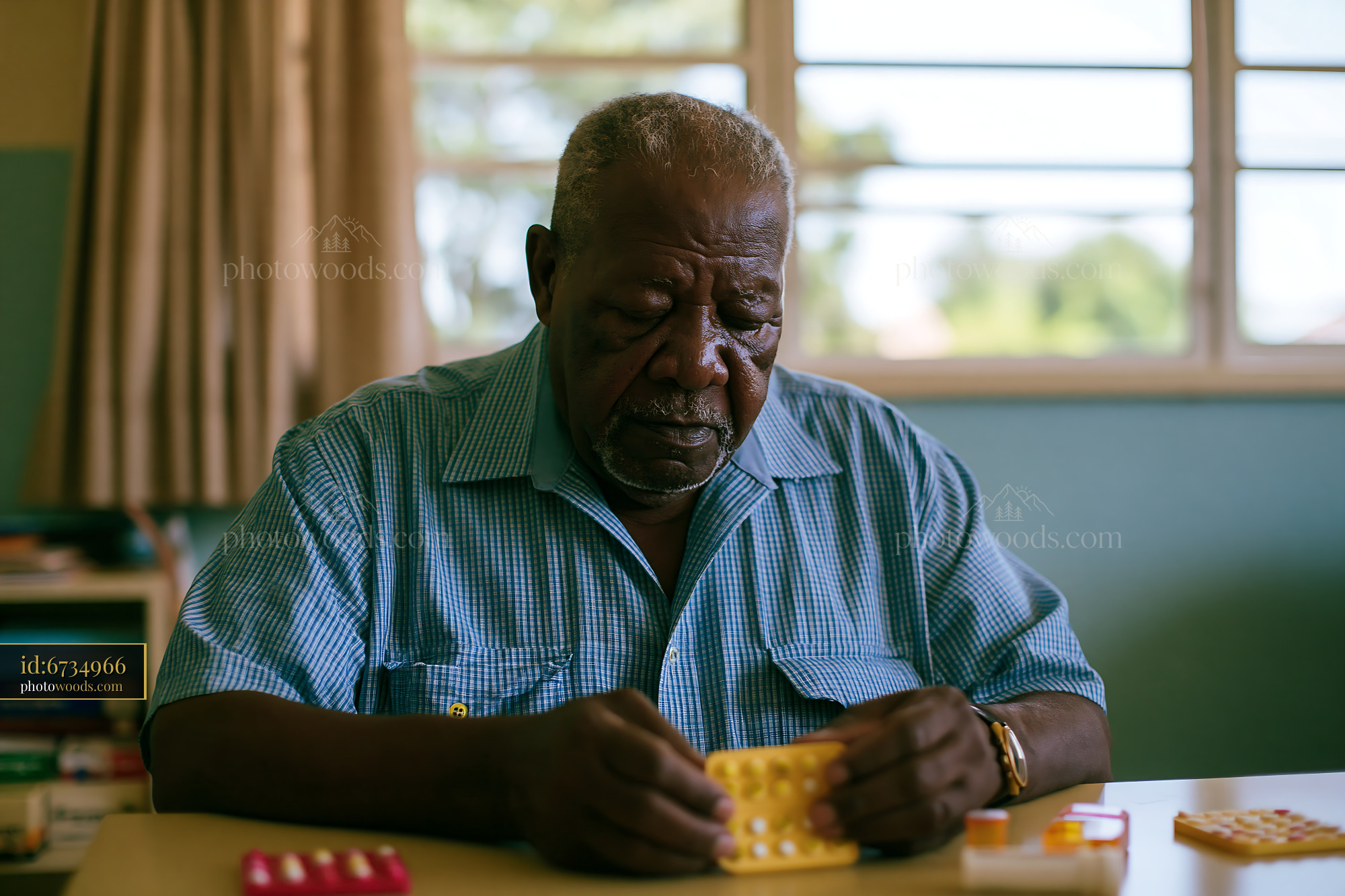 Man Sorting Medication During Relaxed Preventive Checkup in a Room